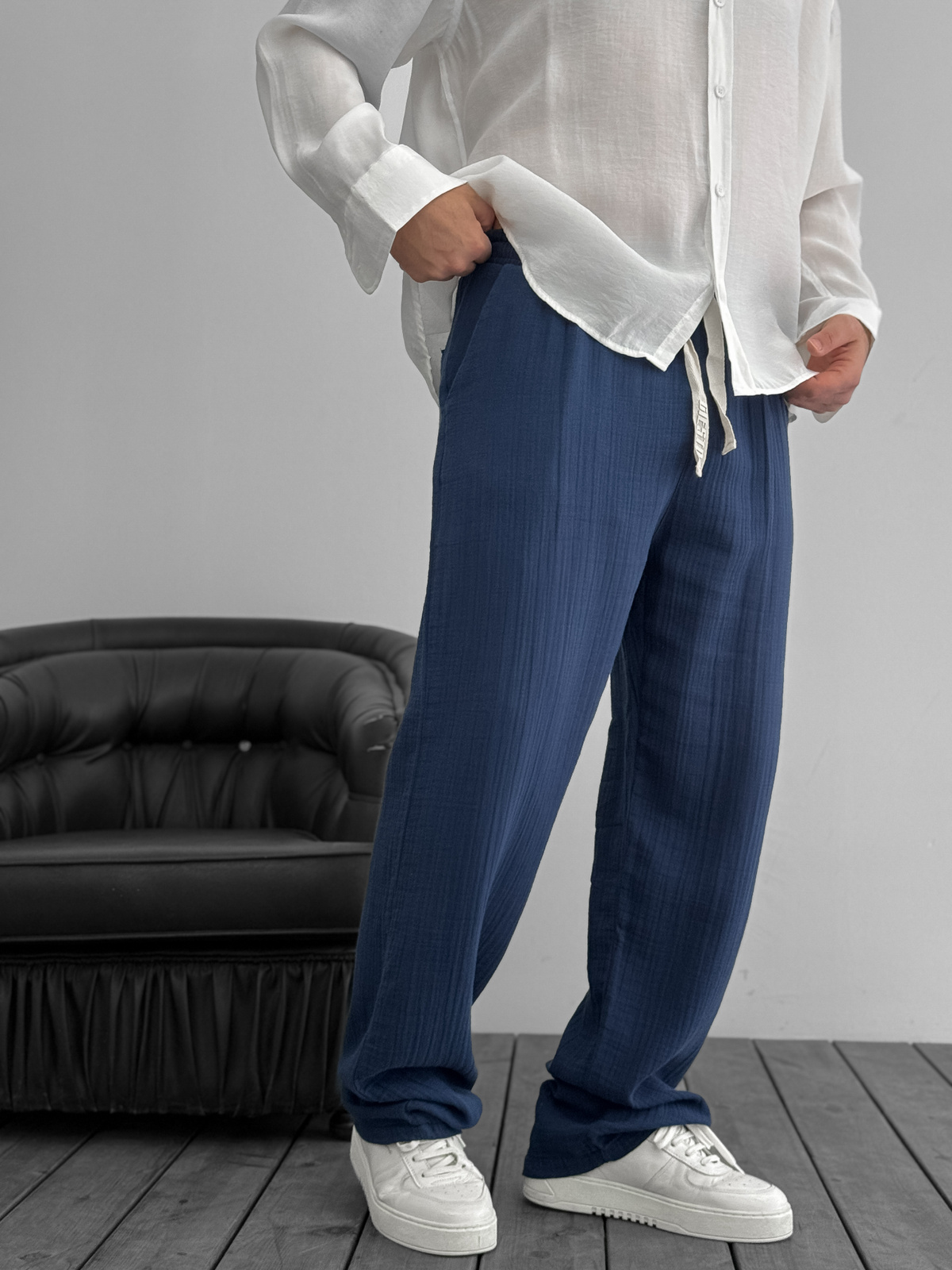 Lacivert Müslin Kumaş Pantolon G-5232/8