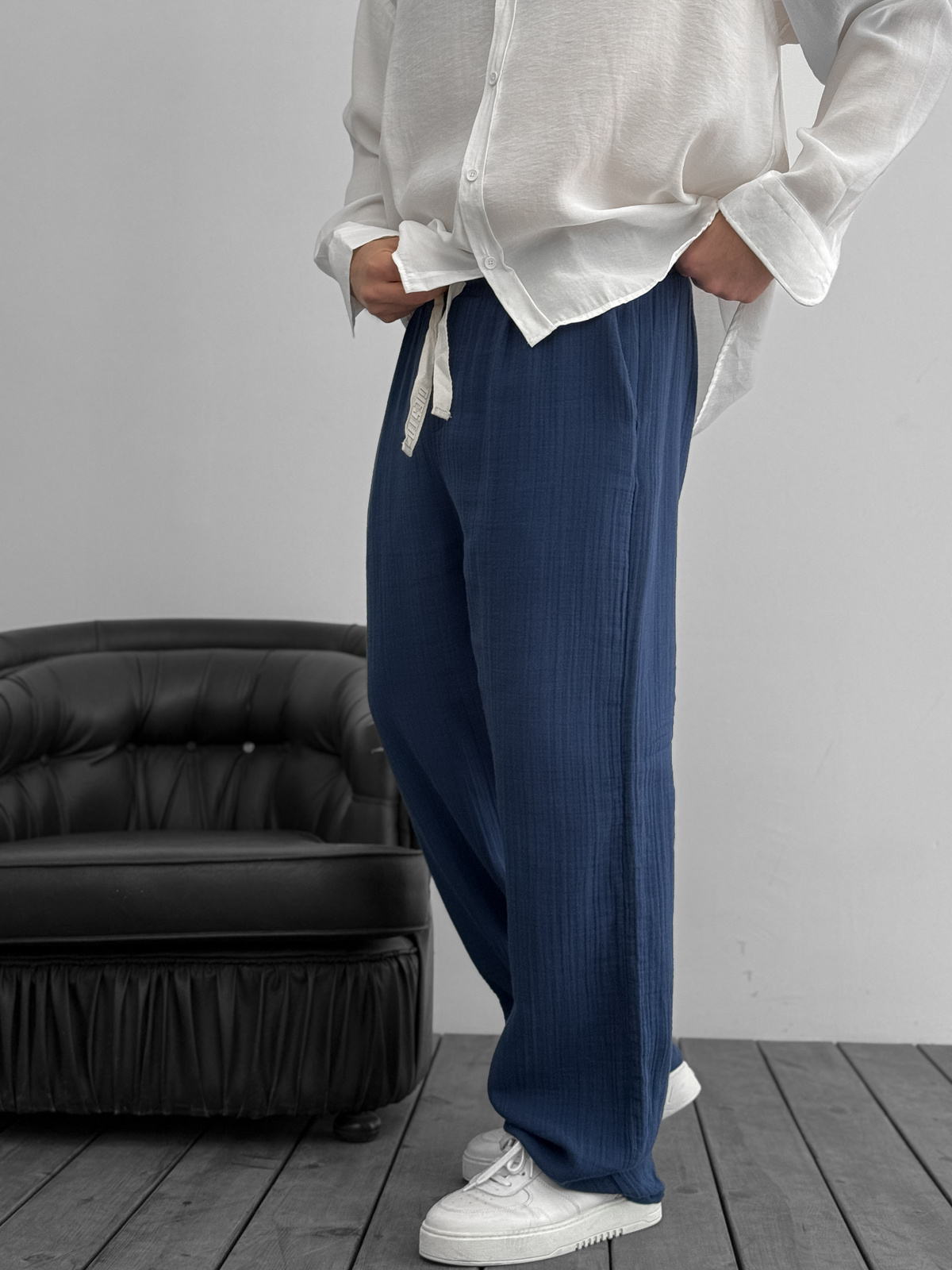 Lacivert Müslin Kumaş Pantolon G-5232/8