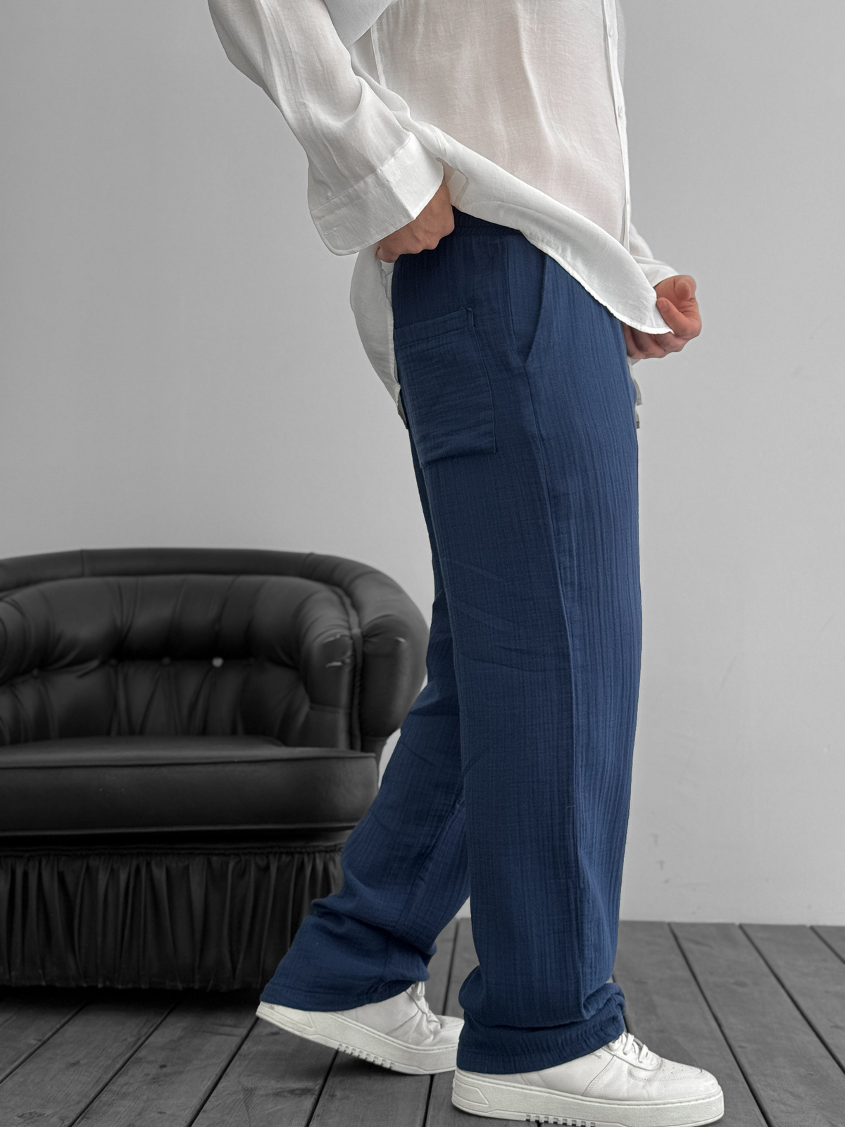 Lacivert Müslin Kumaş Pantolon G-5232/8