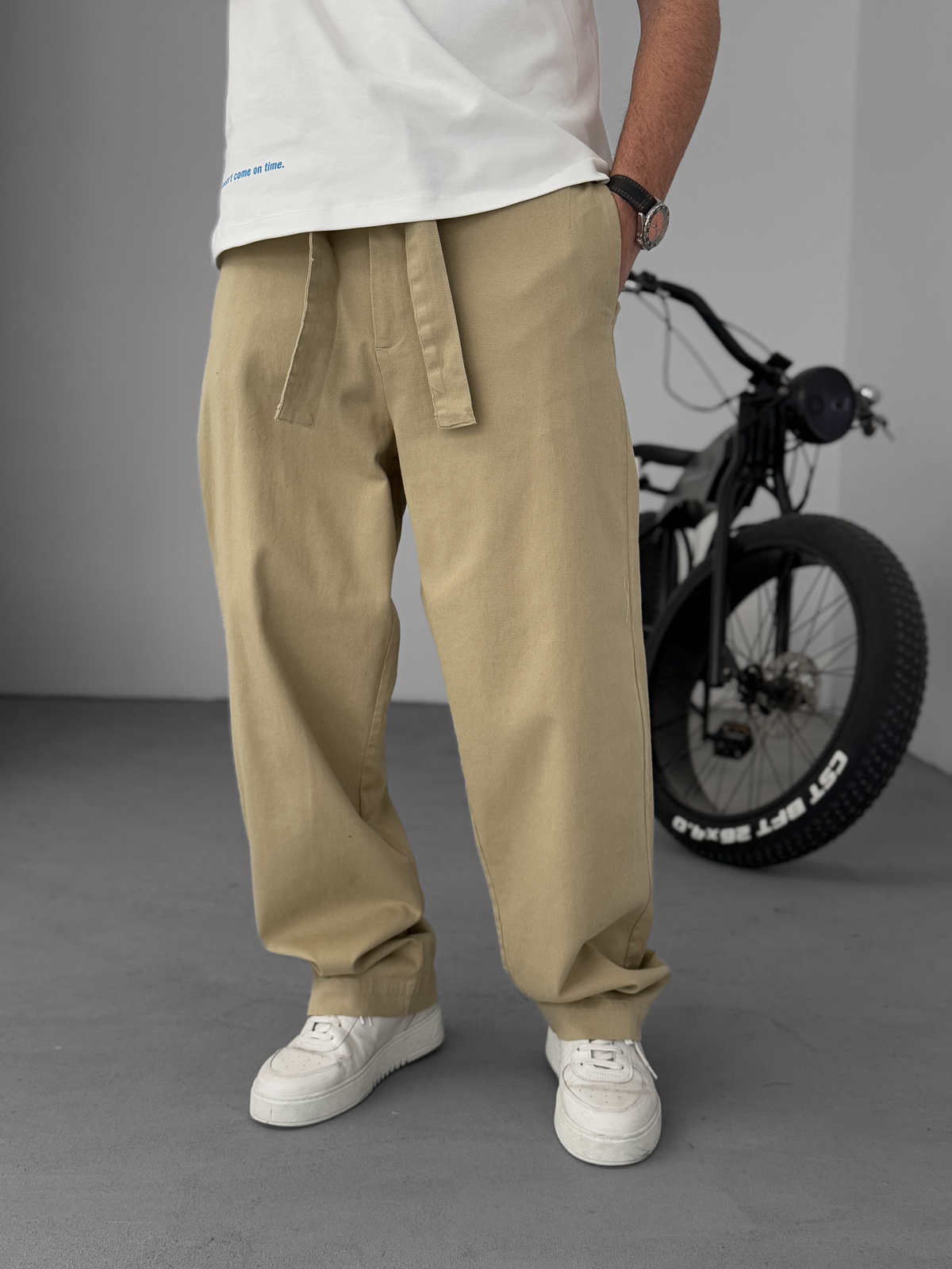 Bej Basic Kuşaklı Baggy Pantolon KE-1006/1011