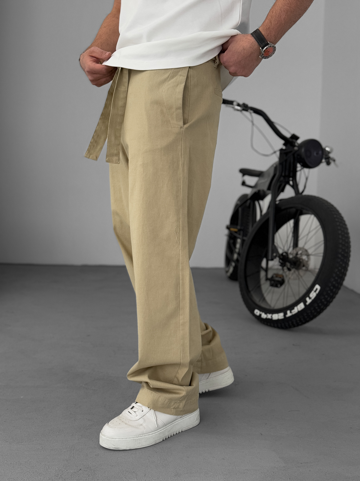 Bej Basic Kuşaklı Baggy Pantolon KE-1006/1011
