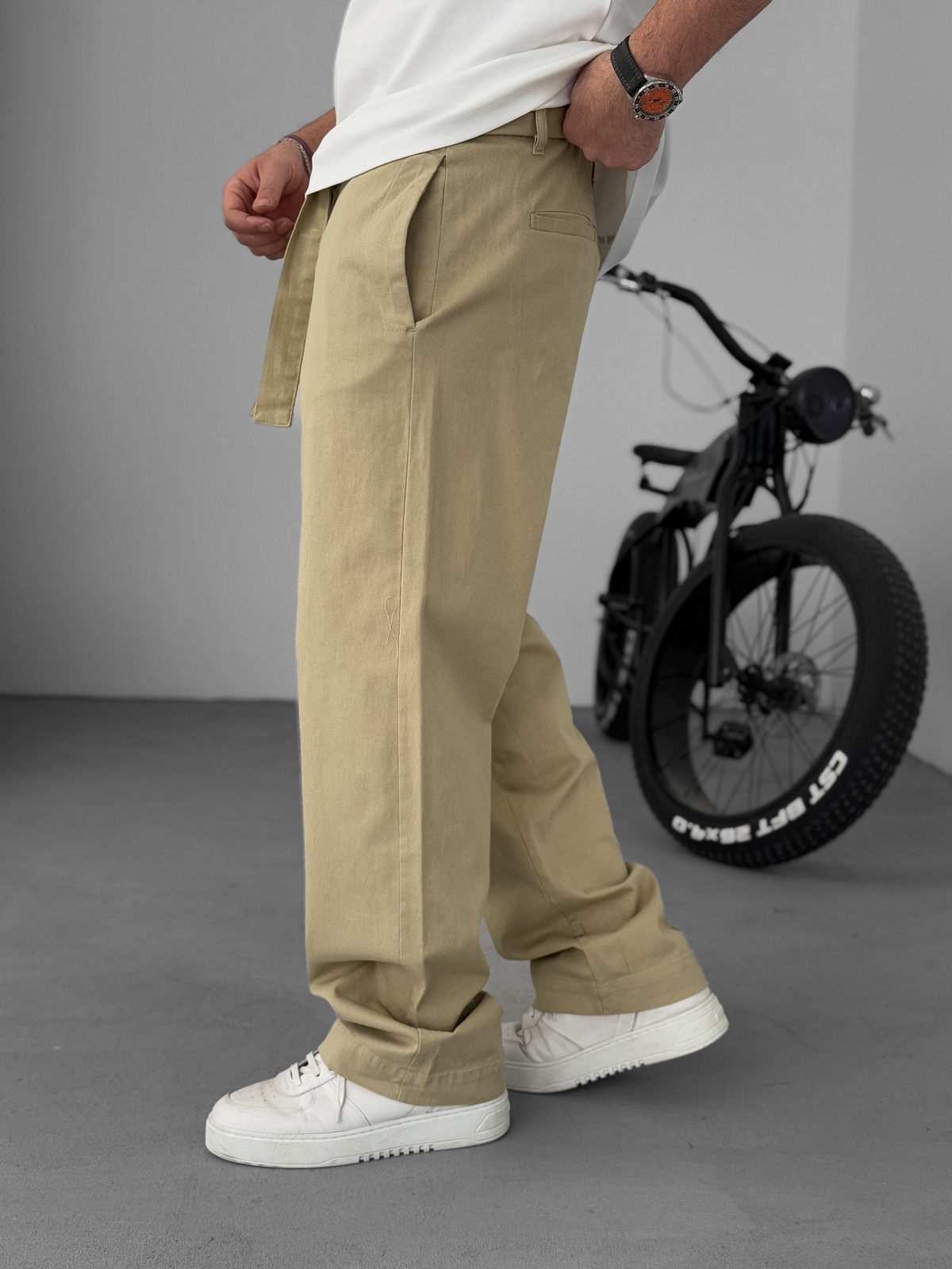 Bej Basic Kuşaklı Baggy Pantolon KE-1006/1011