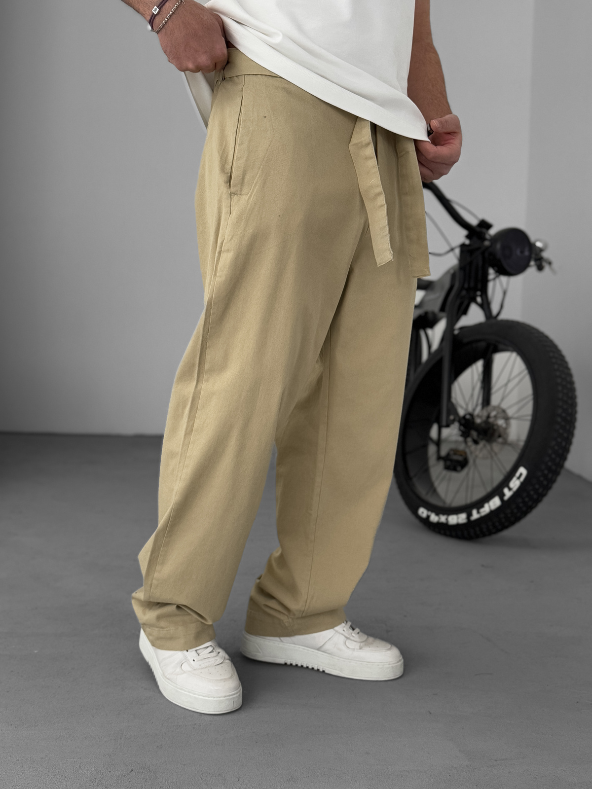 Bej Basic Kuşaklı Baggy Pantolon KE-1006/1011