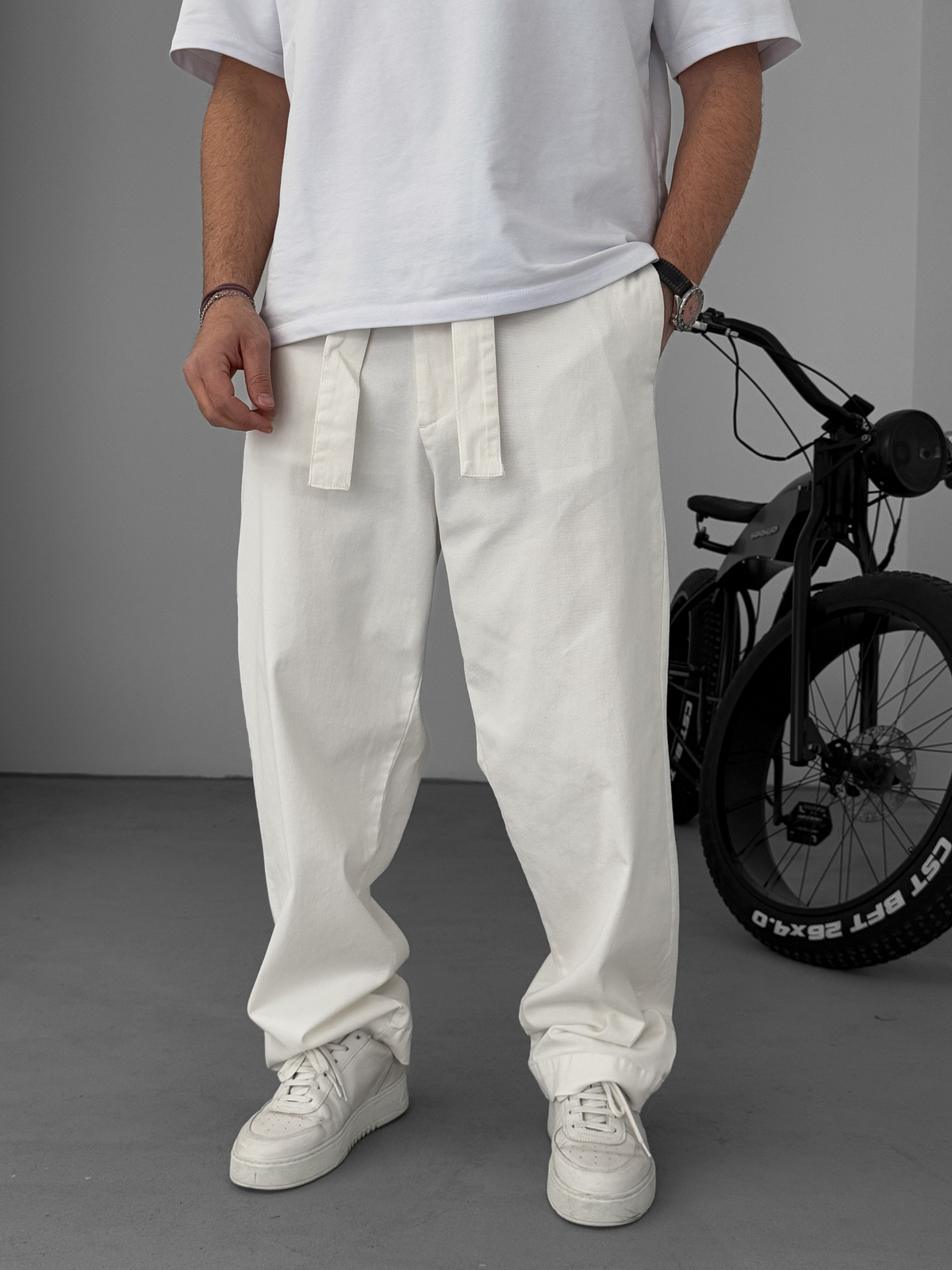 Ekru Basic Kuşaklı Baggy Pantolon KE-1006/1011