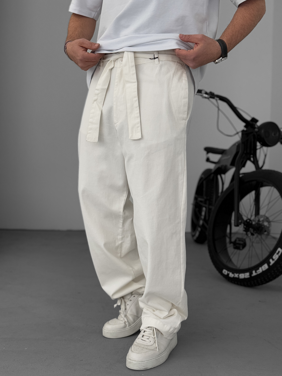 Ekru Basic Kuşaklı Baggy Pantolon KE-1006/1011