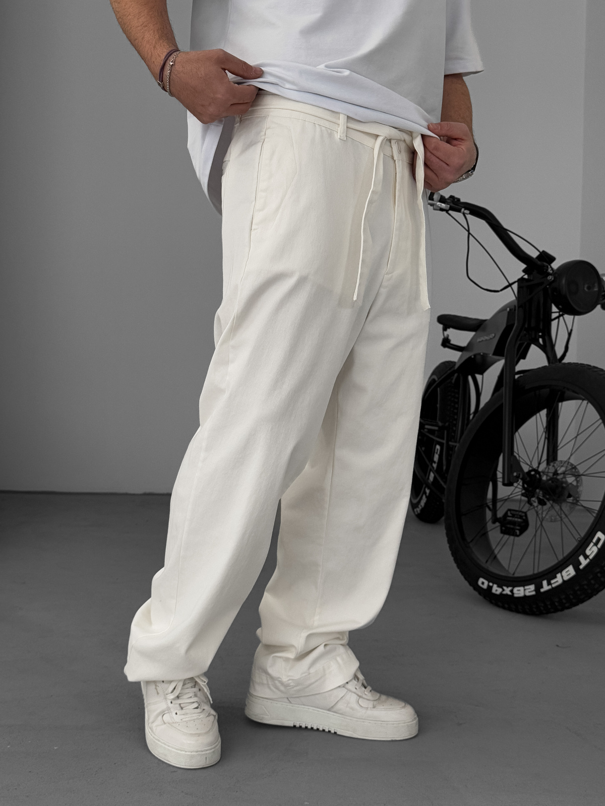 Ekru Basic Kuşaklı Baggy Pantolon KE-1006/1011