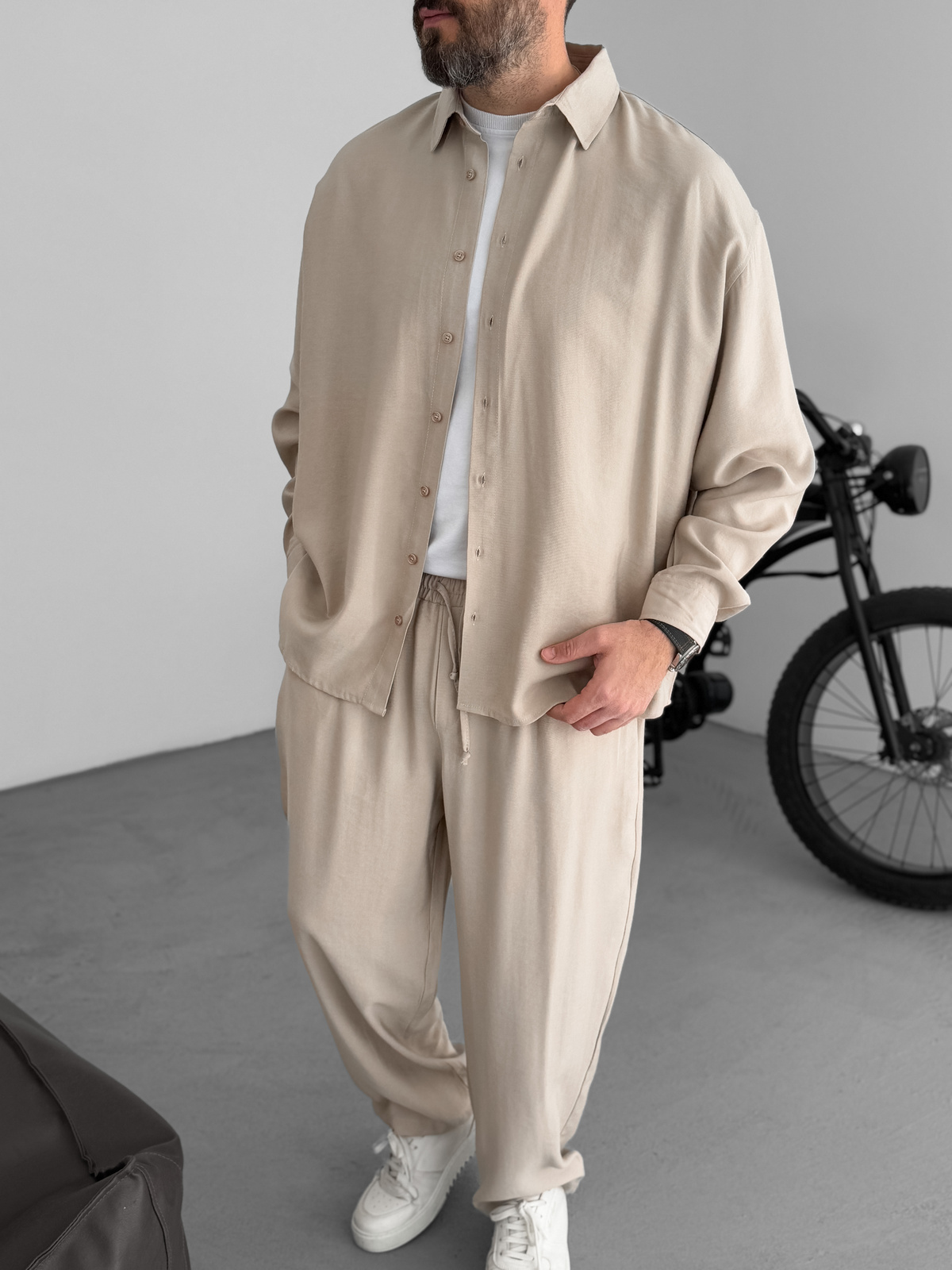 Bej Tensel Kumaş Basic Gömlek JJ-172/246