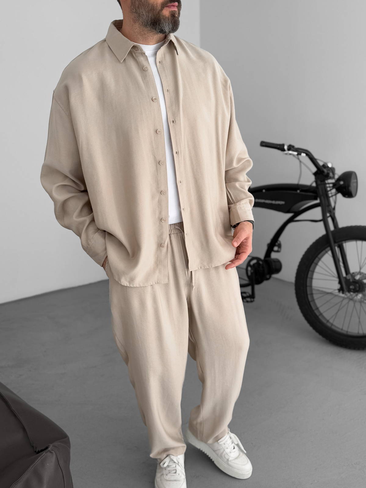 Bej Tensel Kumaş Basic Gömlek JJ-172/246