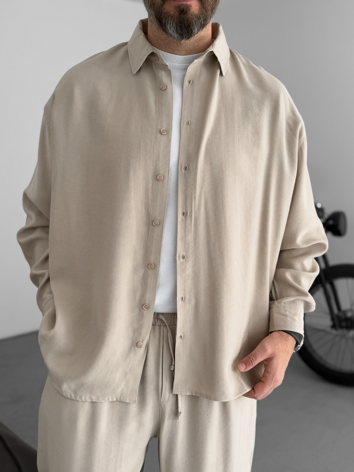 Bej Tensel Kumaş Basic Gömlek JJ-172/246