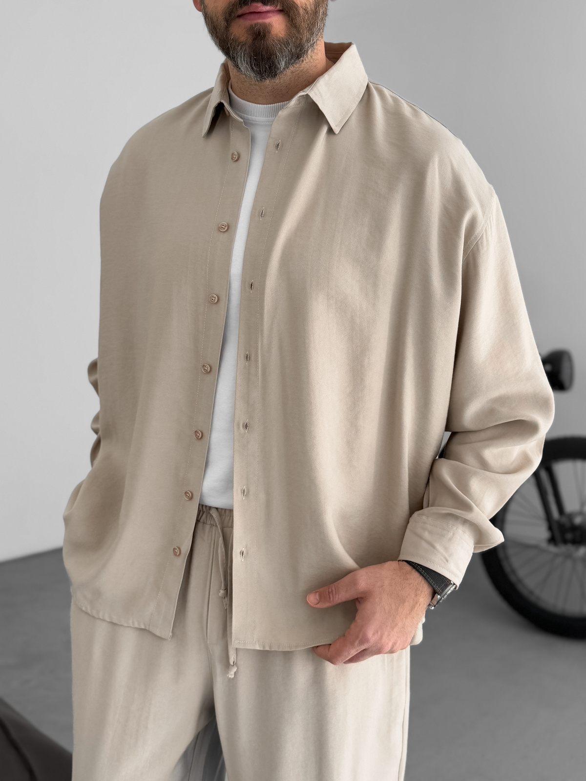 Bej Tensel Kumaş Basic Gömlek JJ-172/246