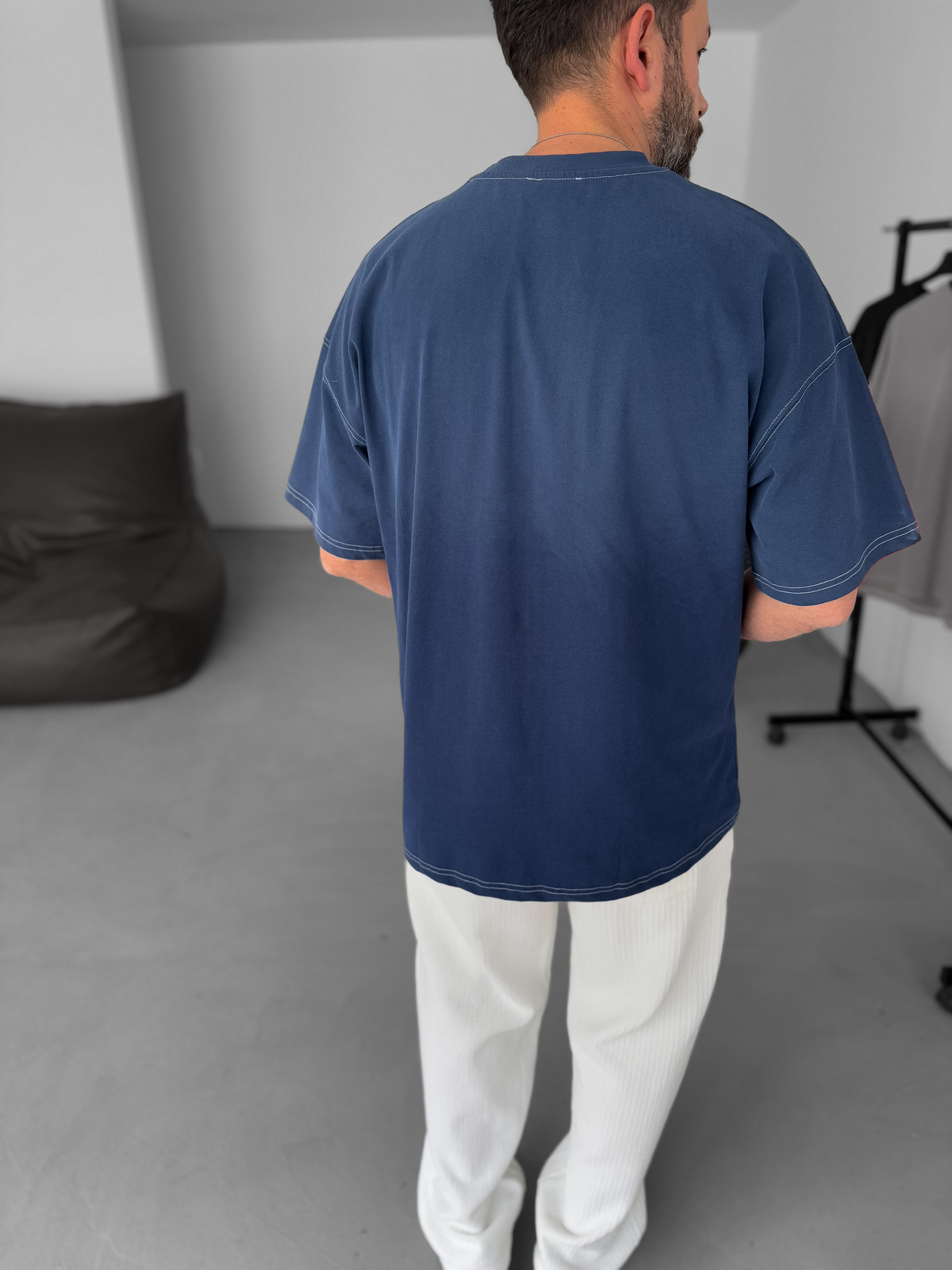 Lacivert Yıkamalı Cepli Oversize T-Shirt JJ-15