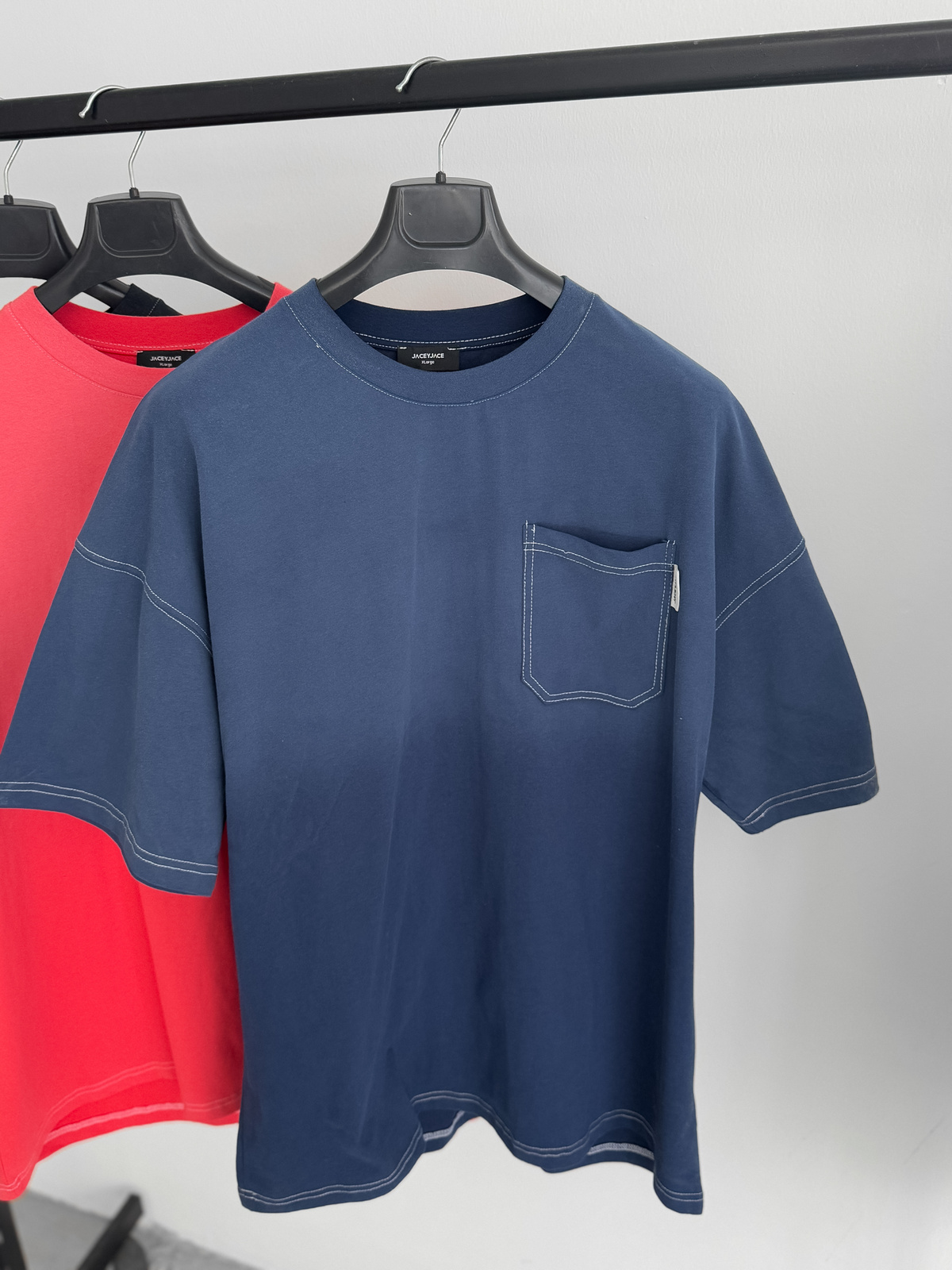 Lacivert Yıkamalı Cepli Oversize T-Shirt JJ-15