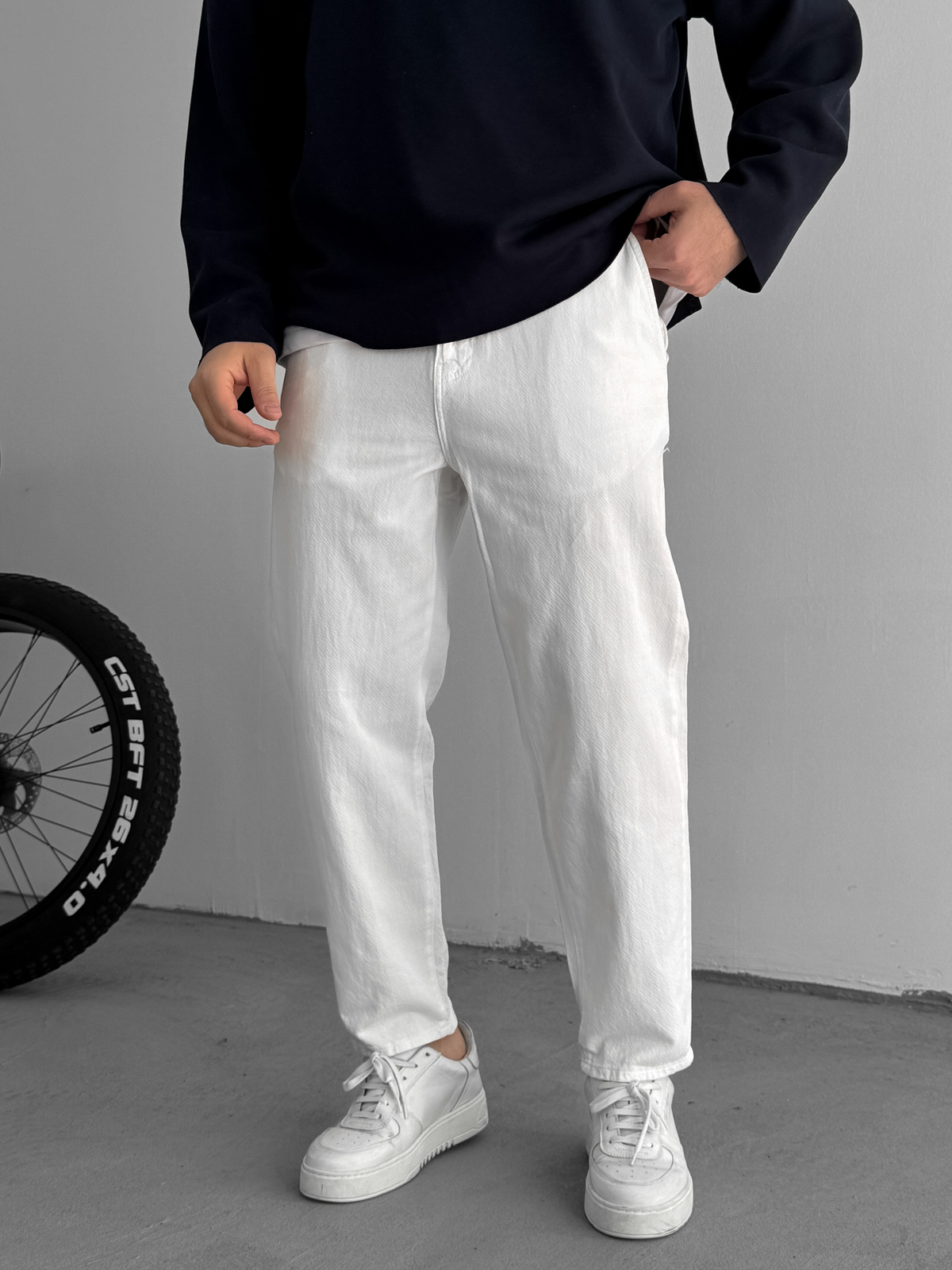 Beyaz Dokulu Basic Pamuk Pantolon RES-1077
