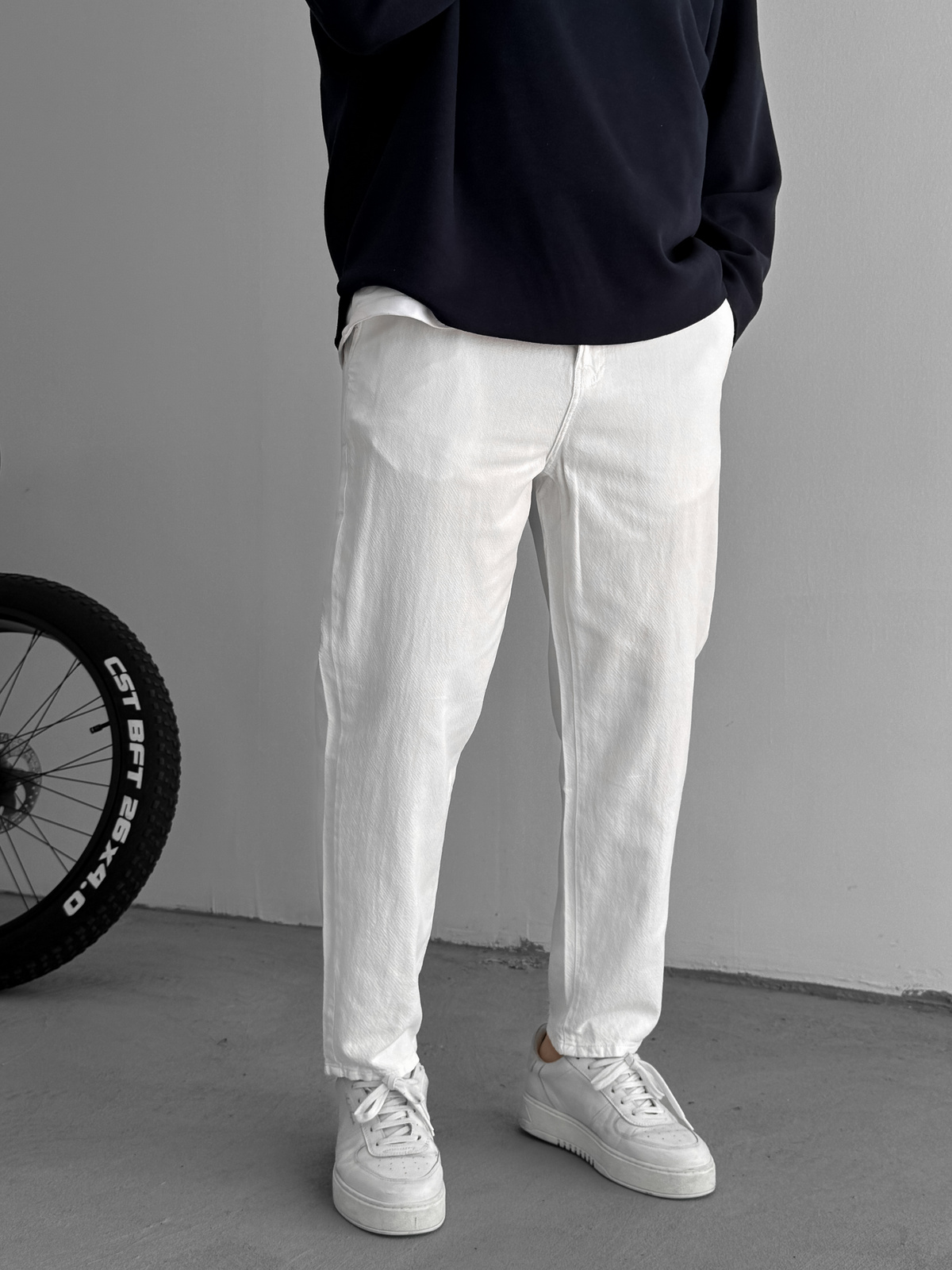 Beyaz Dokulu Basic Pamuk Pantolon RES-1077