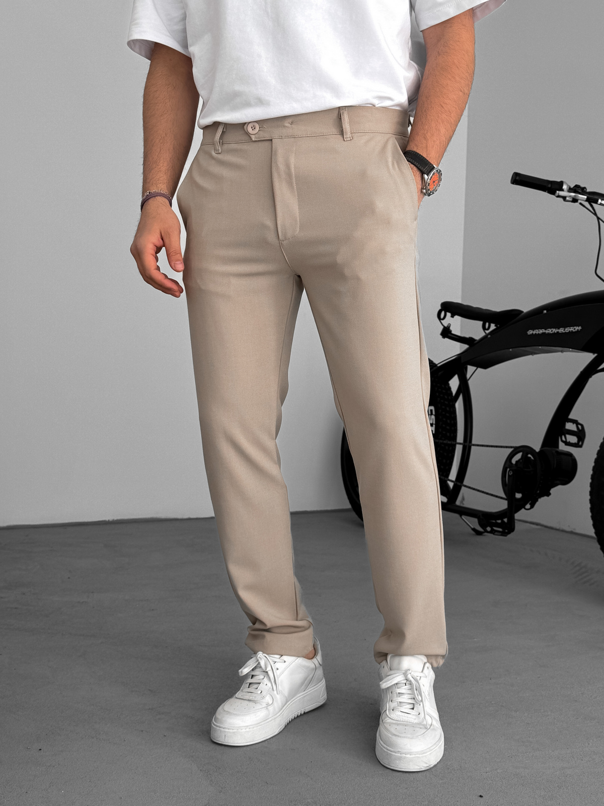 Bej Slim Fit Kumaş Pantolon KE-