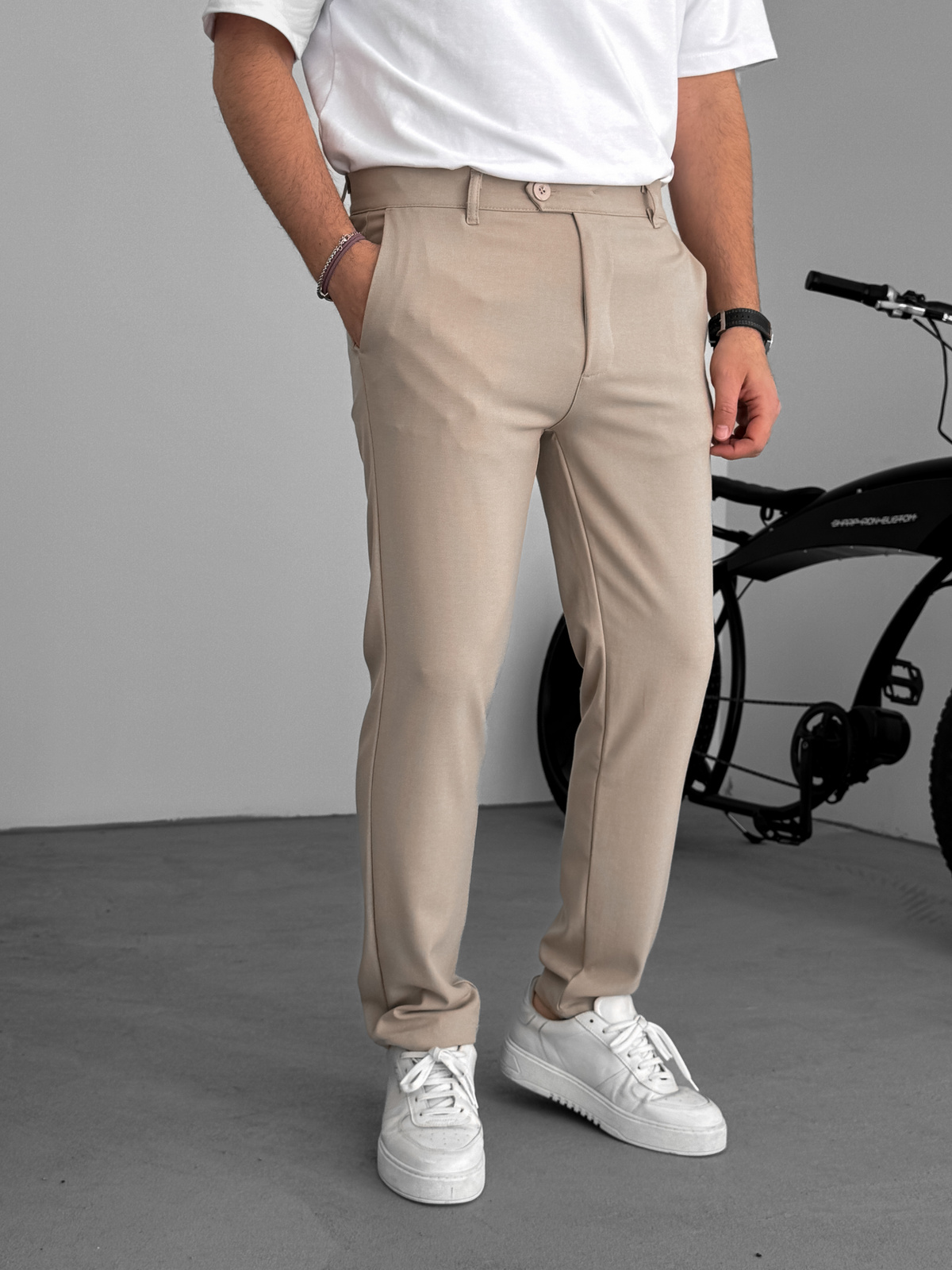 Bej Slim Fit Kumaş Pantolon KE-