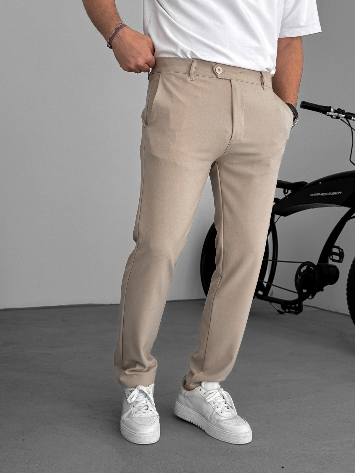 Bej Slim Fit Kumaş Pantolon KE-