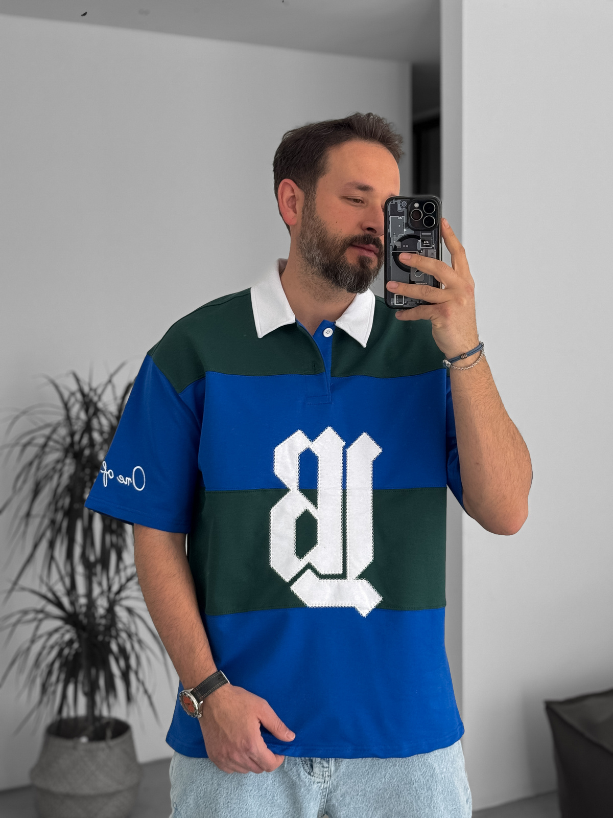 Mavi Yeşil LB Patchli Parçalı T-Shirt LB-2011