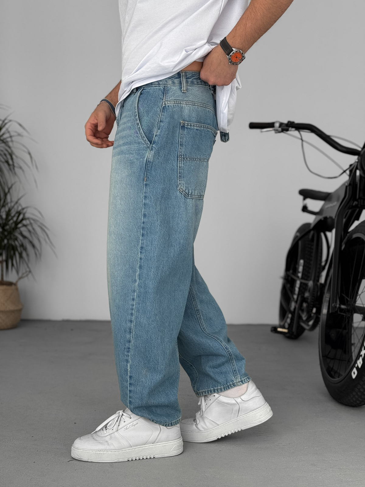 Açık Mavi Balon Fit Yıkamalı Kemer Detaylı Jean GJ-16647