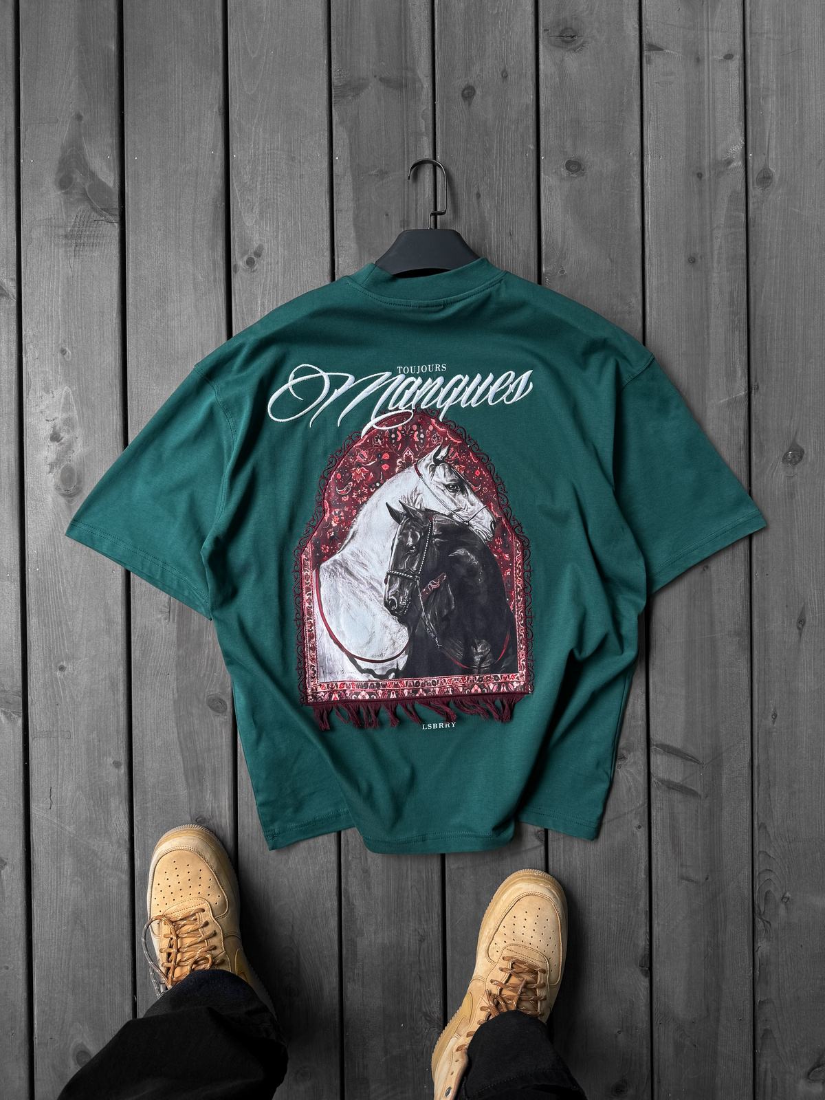Koyu Yeşil Manques Patchli Oversize T-Shirt LB-2006