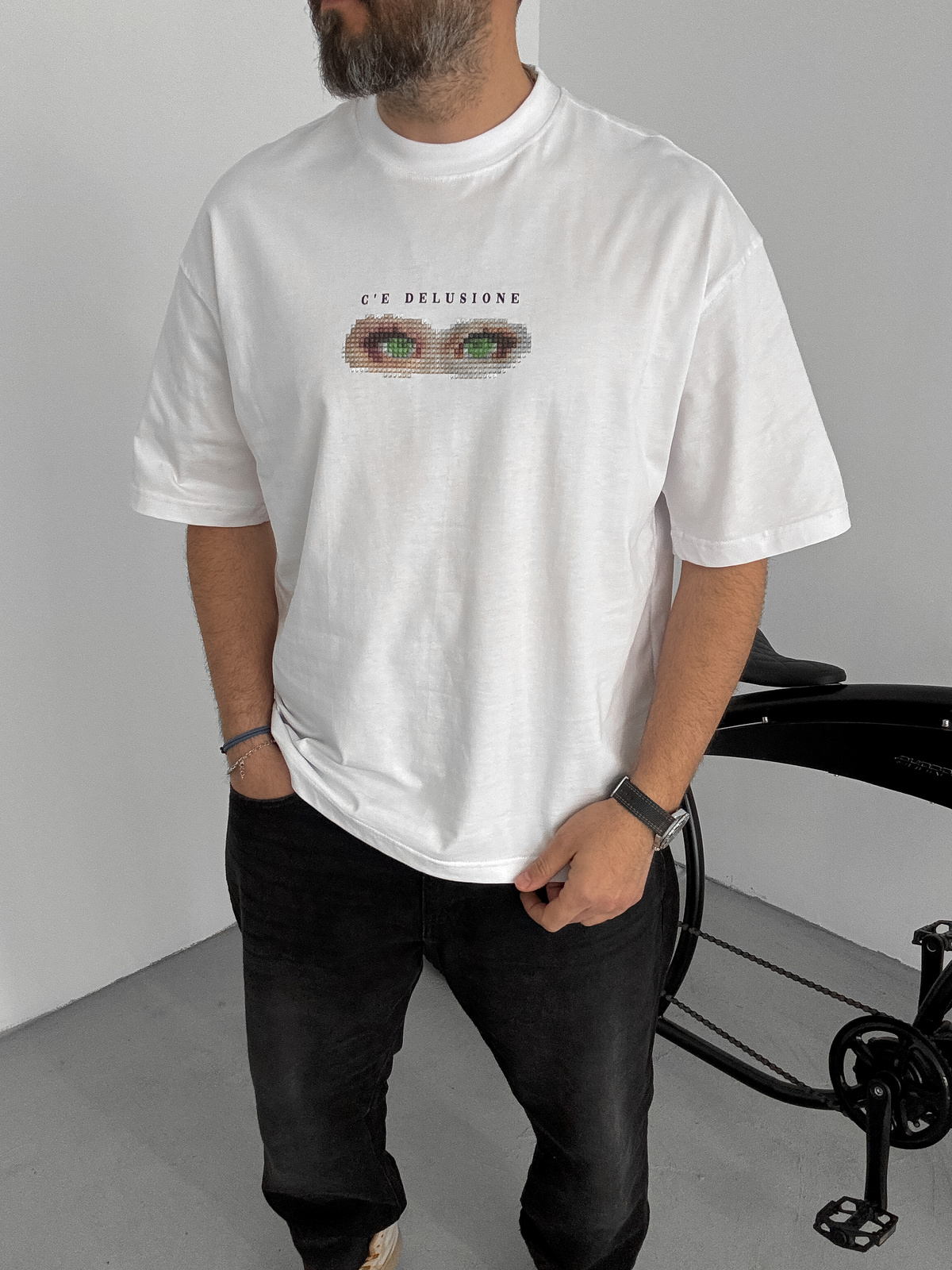 Beyaz Pixeleye Oversize T-Shirt LB-2015