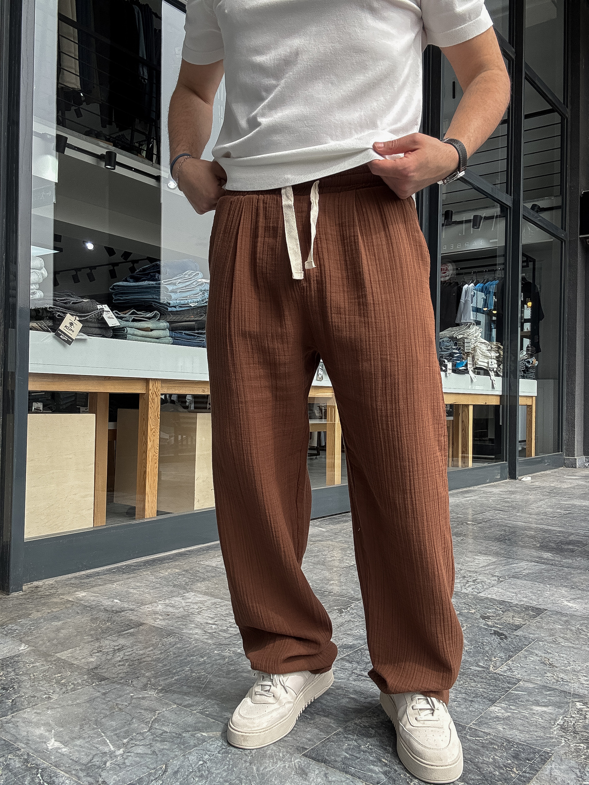 Kahve Müslin Kumaş Pantolon G-5232/8