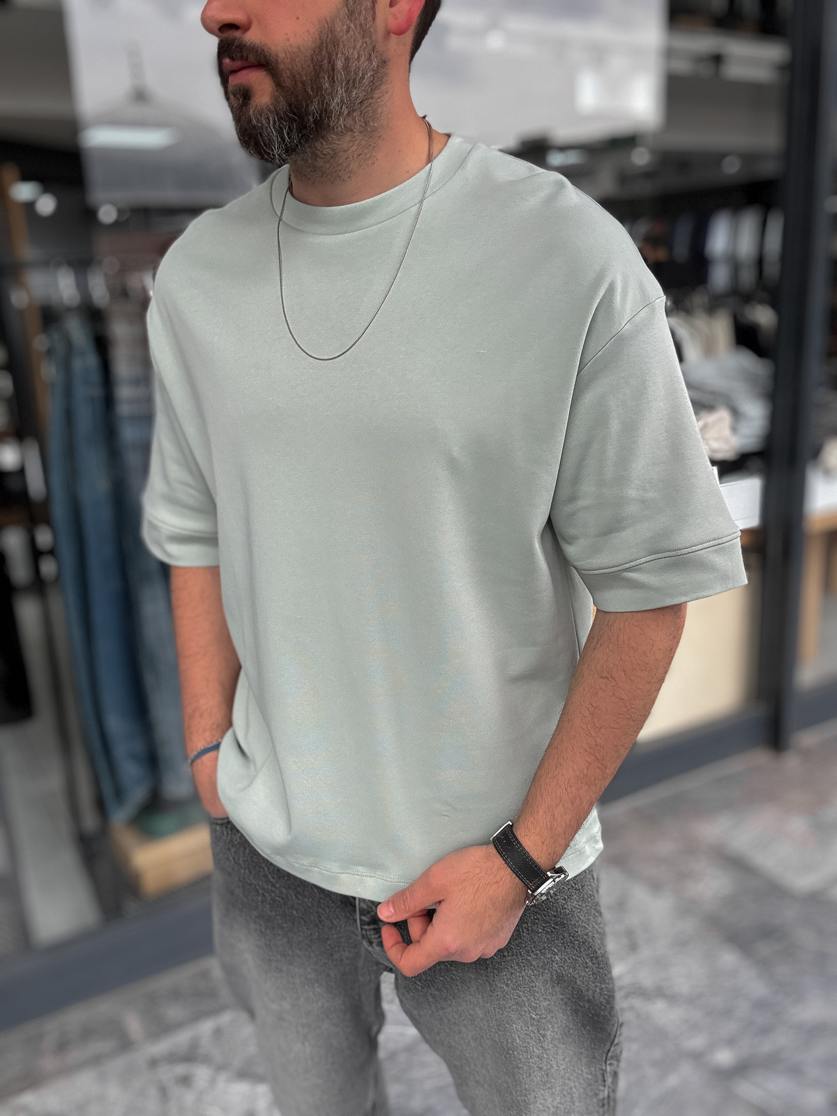 Açık Yeşil Basic Kabartmalı Oversize T-Shirt YP-5034