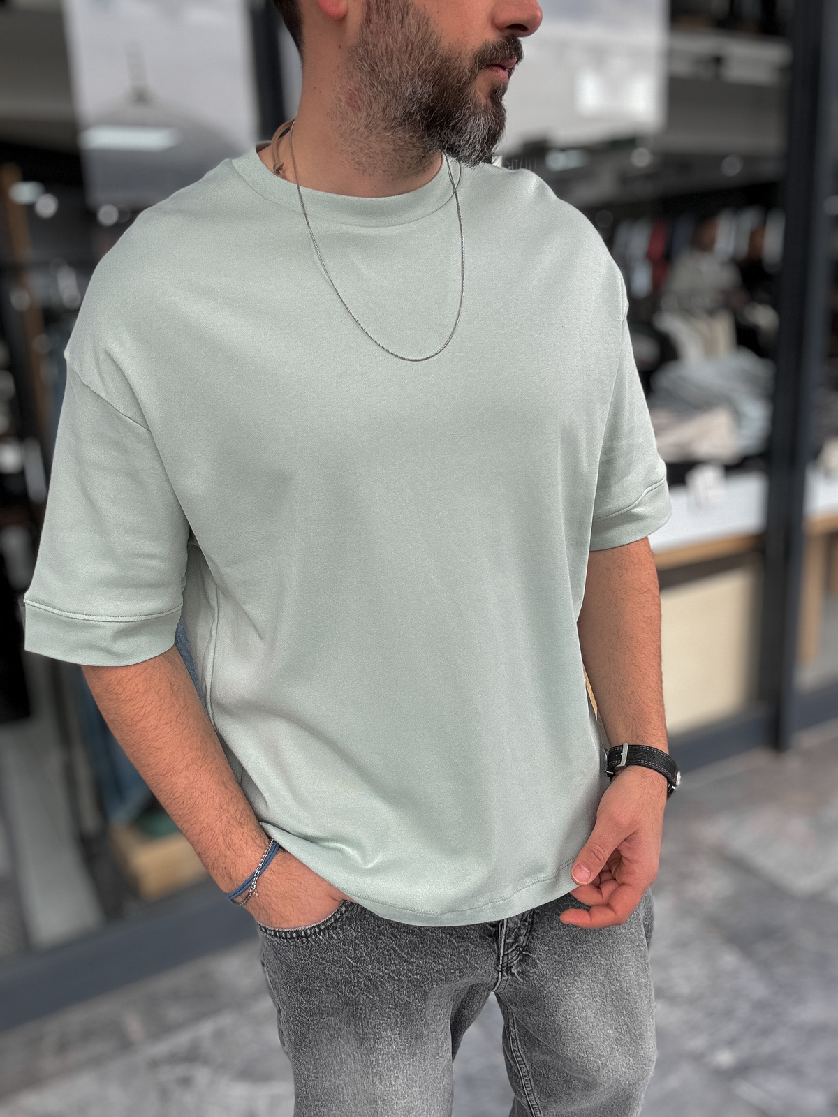 Açık Yeşil Basic Kabartmalı Oversize T-Shirt YP-5034
