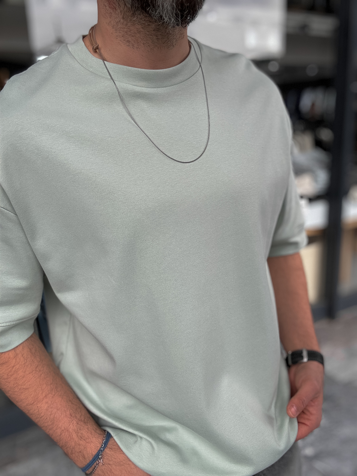 Açık Yeşil Basic Kabartmalı Oversize T-Shirt YP-5034