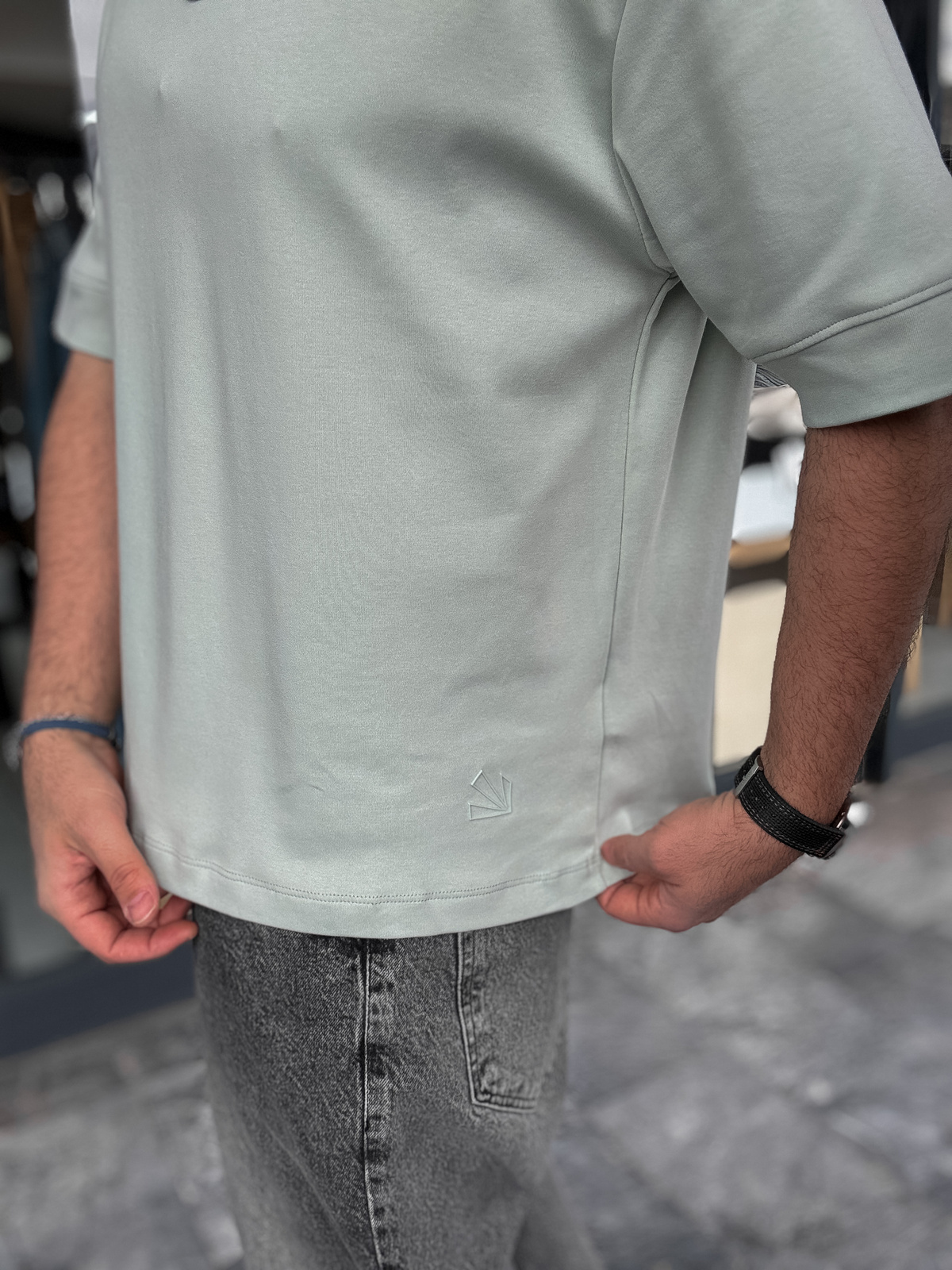 Açık Yeşil Basic Kabartmalı Oversize T-Shirt YP-5034