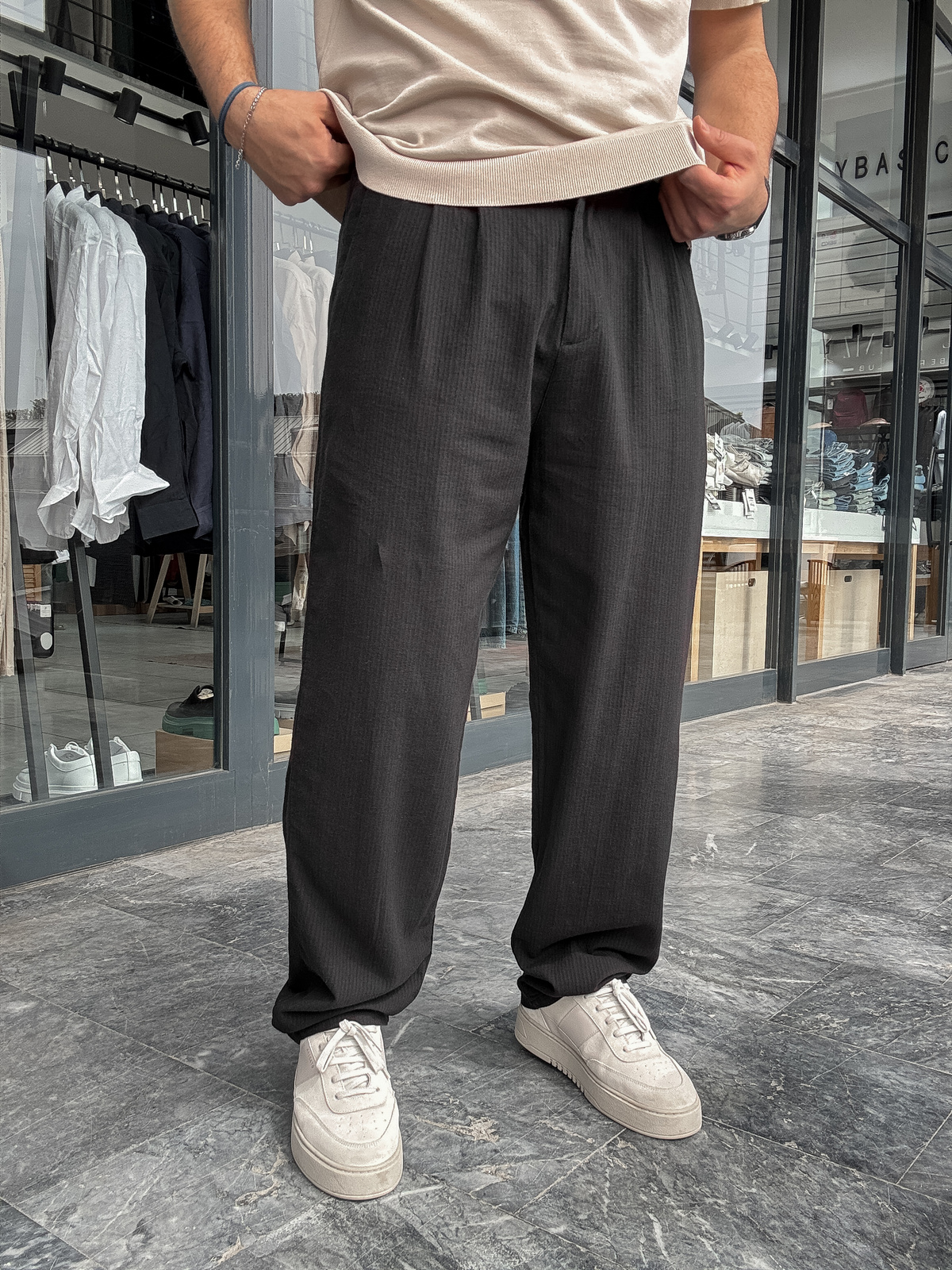 Siyah Çizgi Efektli Baggy Pantolon G-5265/15