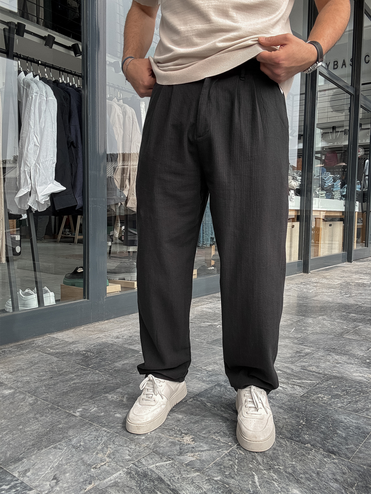 Siyah Çizgi Efektli Baggy Pantolon G-5265/15