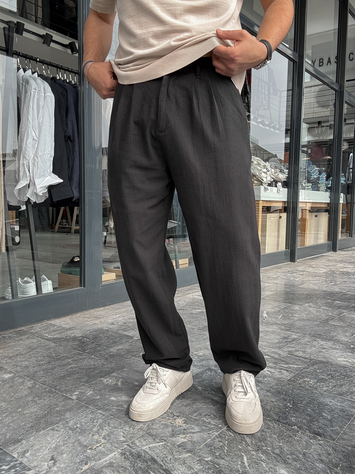 Siyah Çizgi Efektli Baggy Pantolon G-5265/15