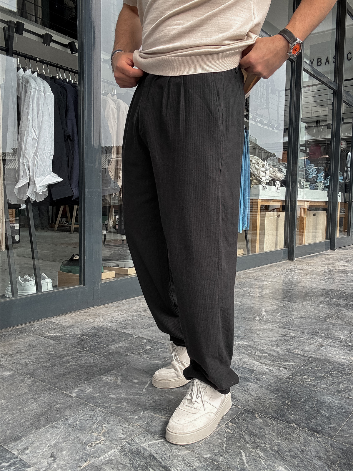 Siyah Çizgi Efektli Baggy Pantolon G-5265/15