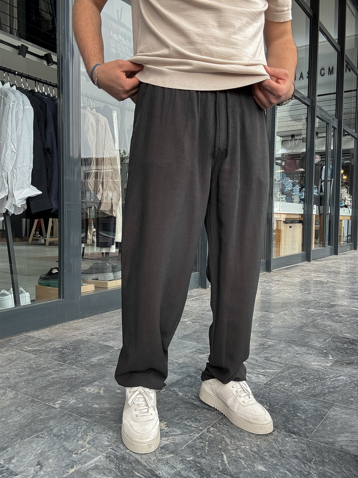 Siyah Tensel Kumaş Baggy Pantolon YP-5016