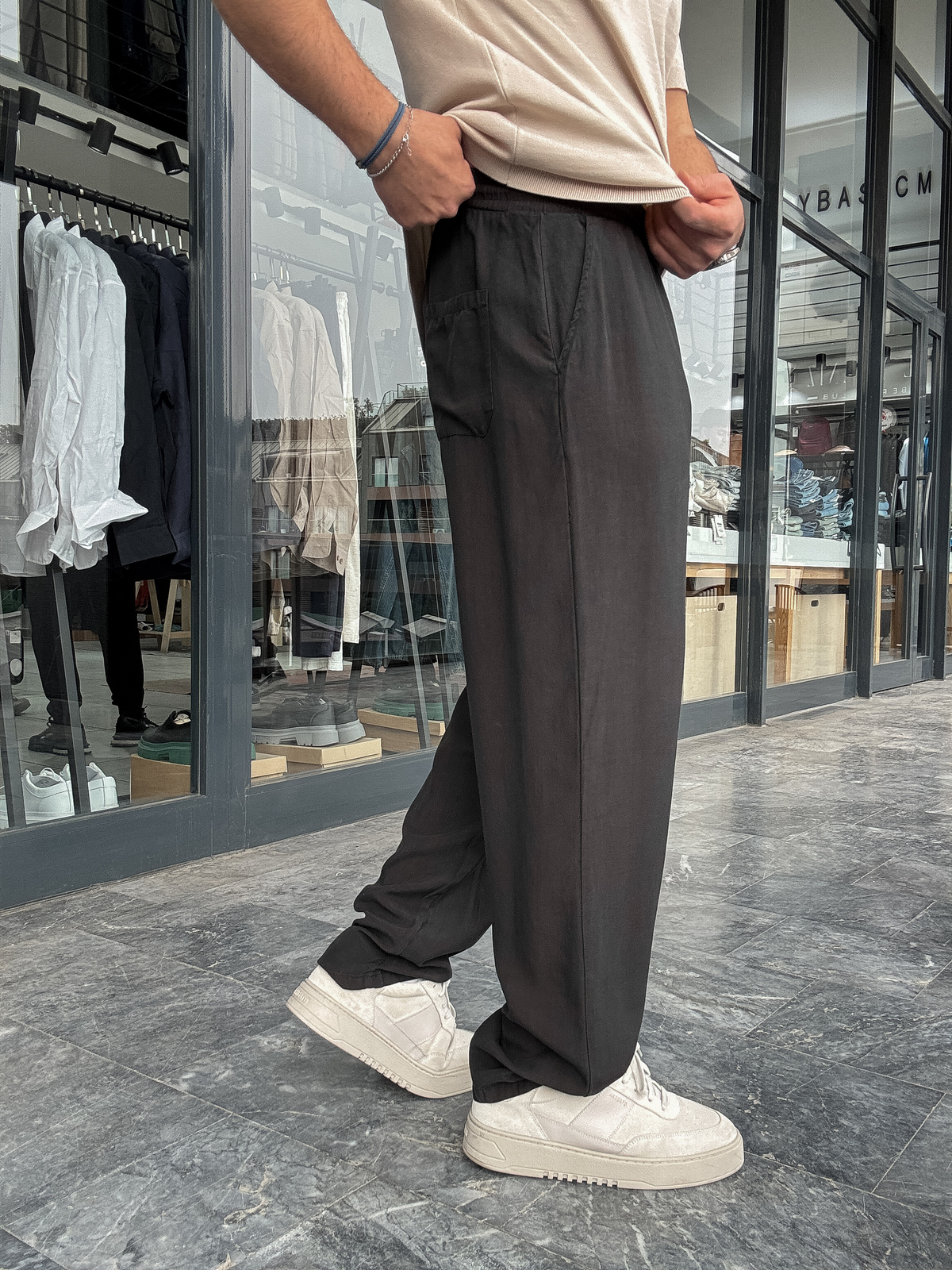 Siyah Tensel Kumaş Baggy Pantolon YP-5016