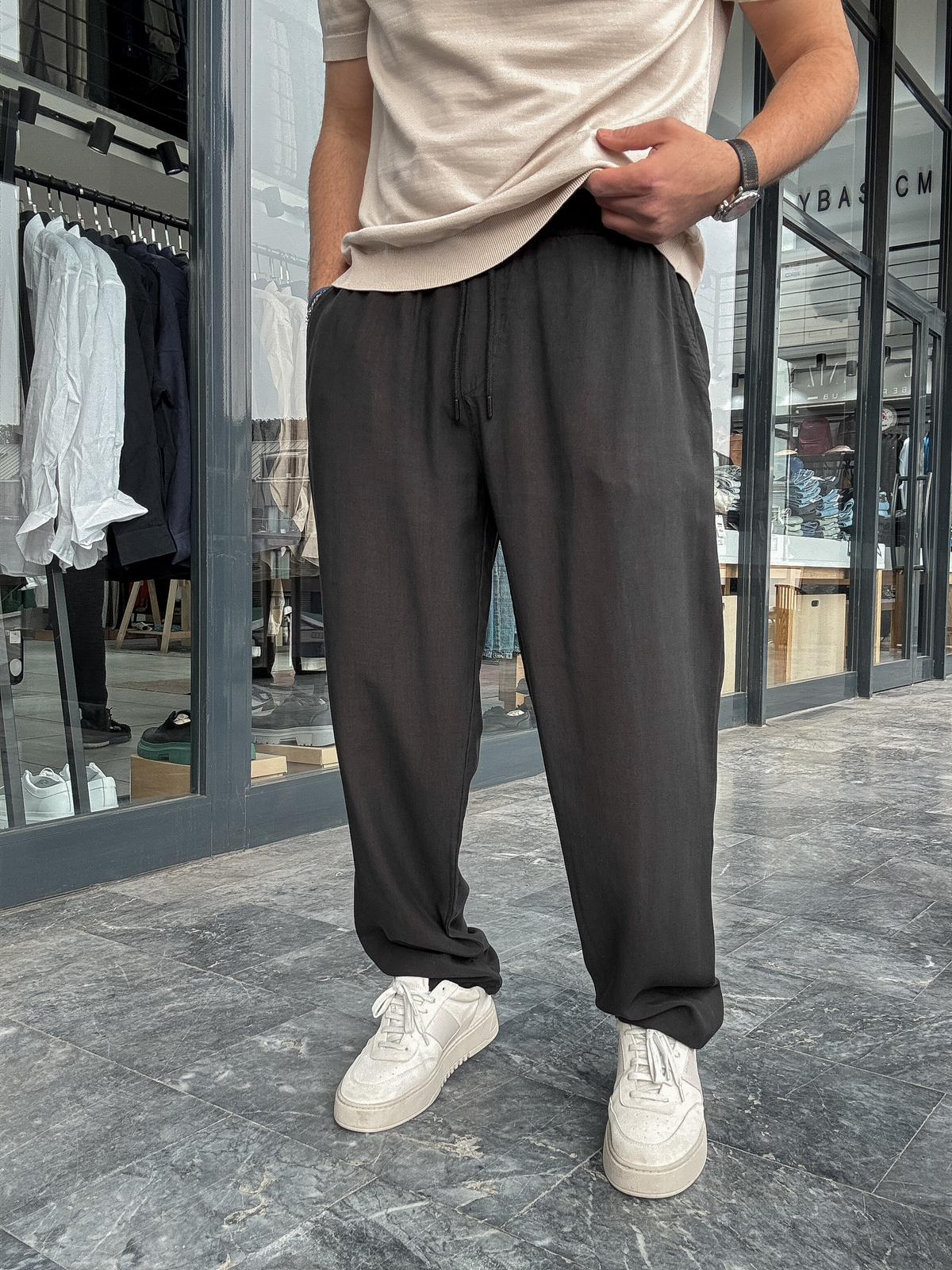 Siyah Tensel Kumaş Baggy Pantolon YP-5016