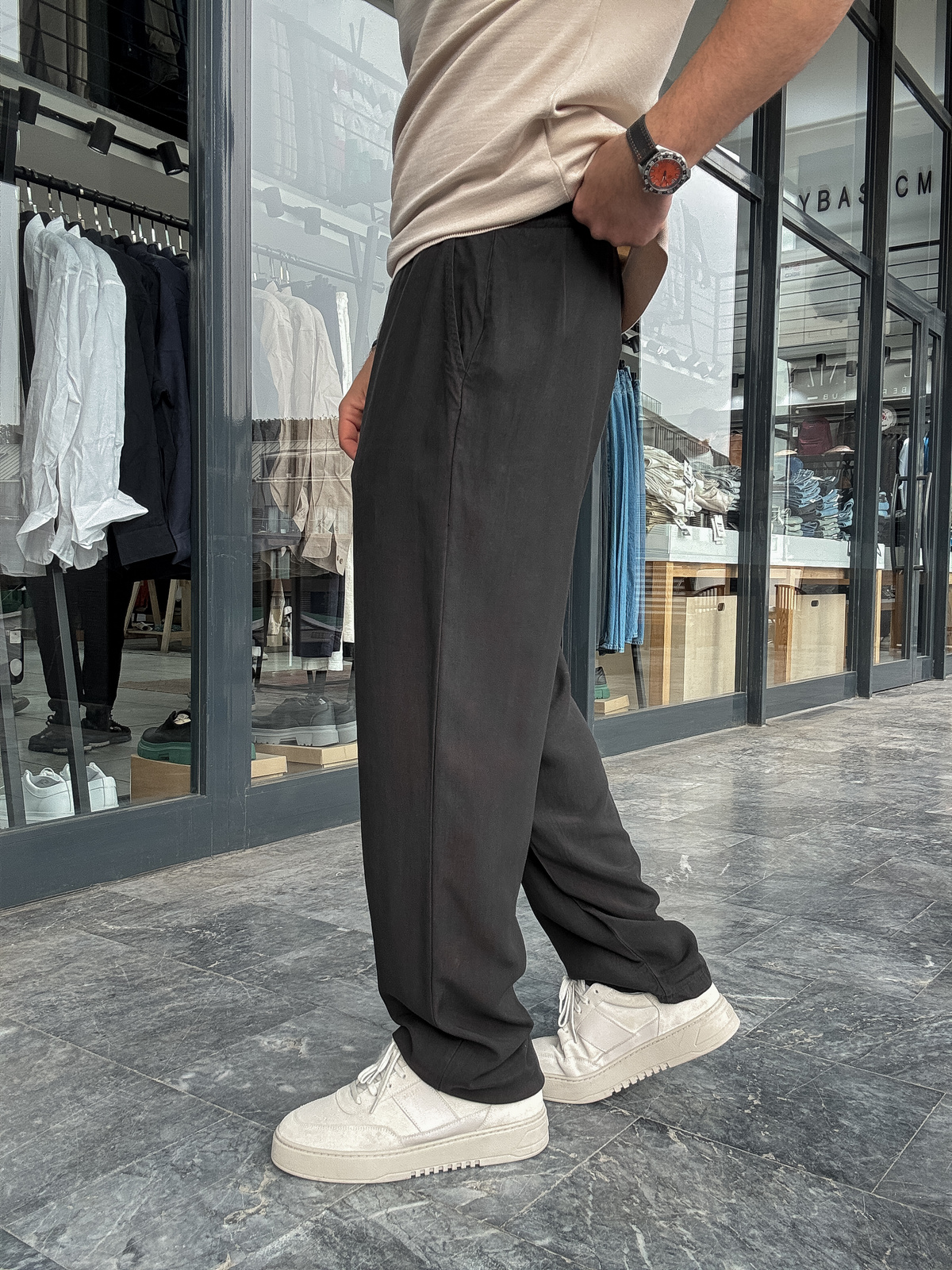 Siyah Tensel Kumaş Baggy Pantolon YP-5016