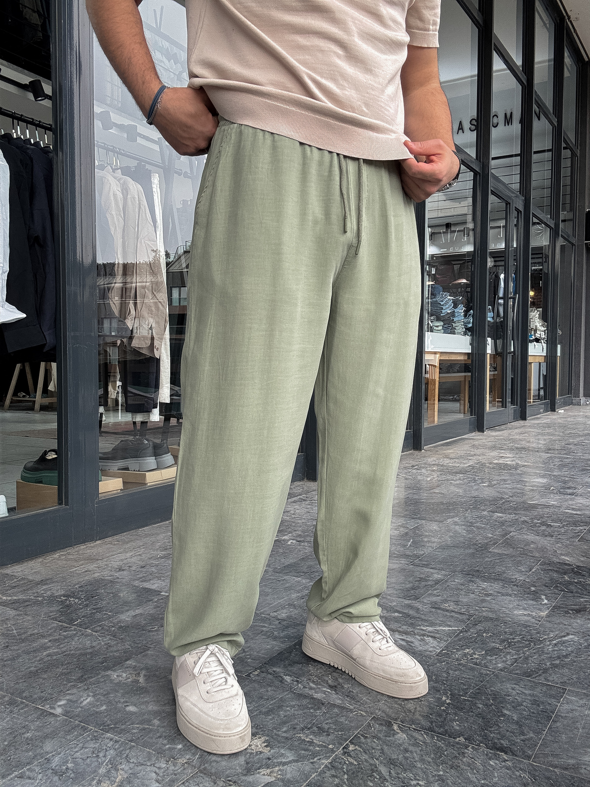 Yeşil Tensel Kumaş Baggy Pantolon YP-5016