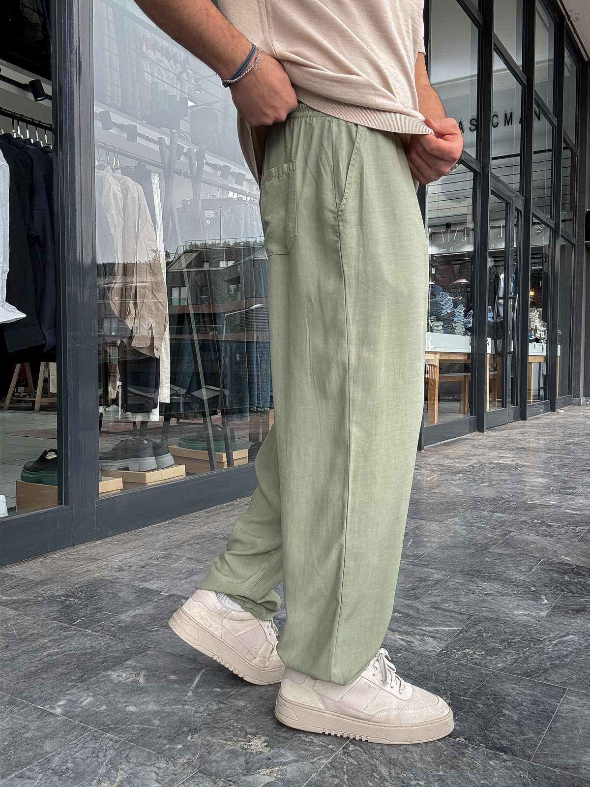 Yeşil Tensel Kumaş Baggy Pantolon YP-5016