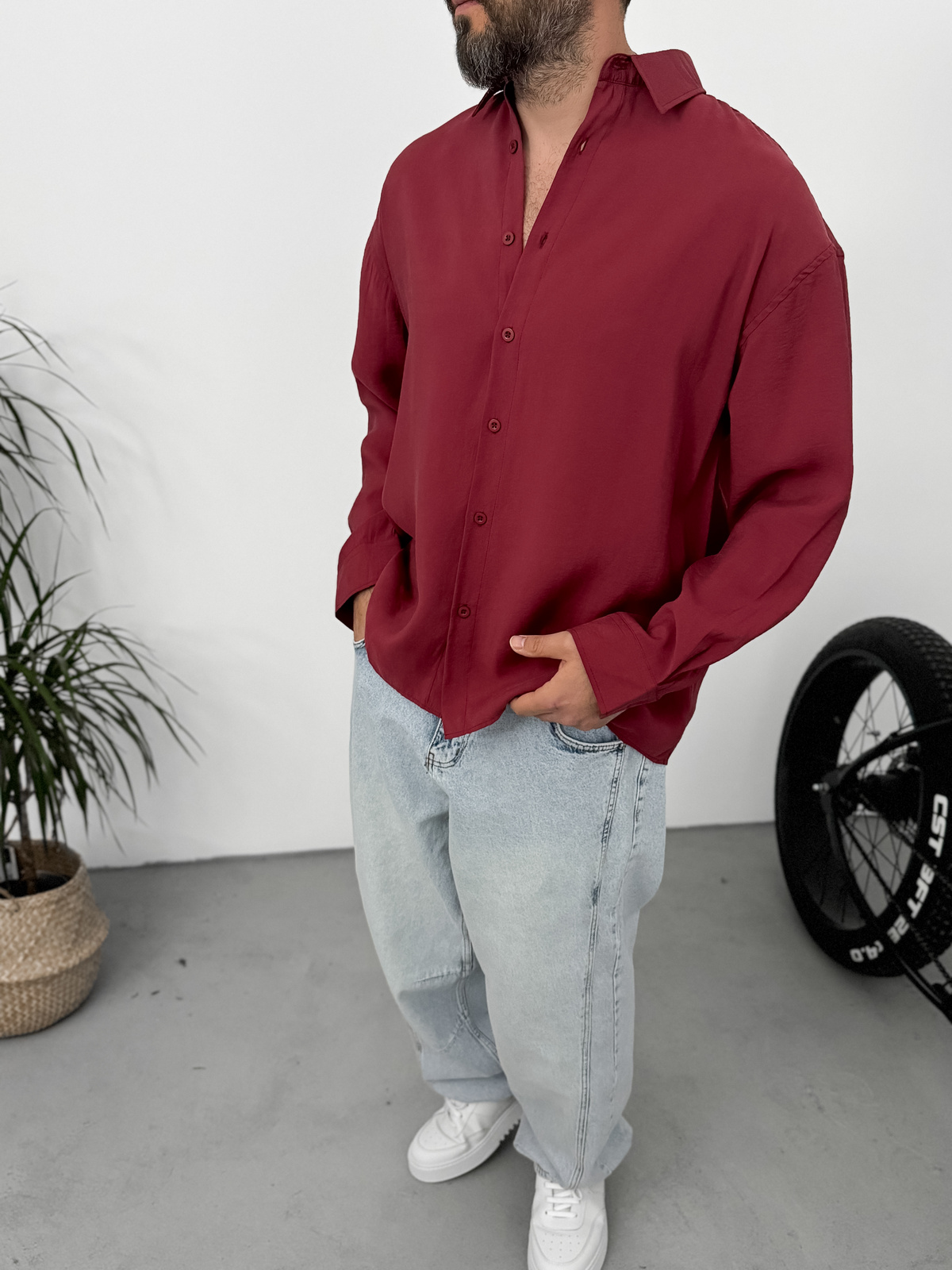 Bordo Tensel Kumaş Basic Gömlek YP-5004