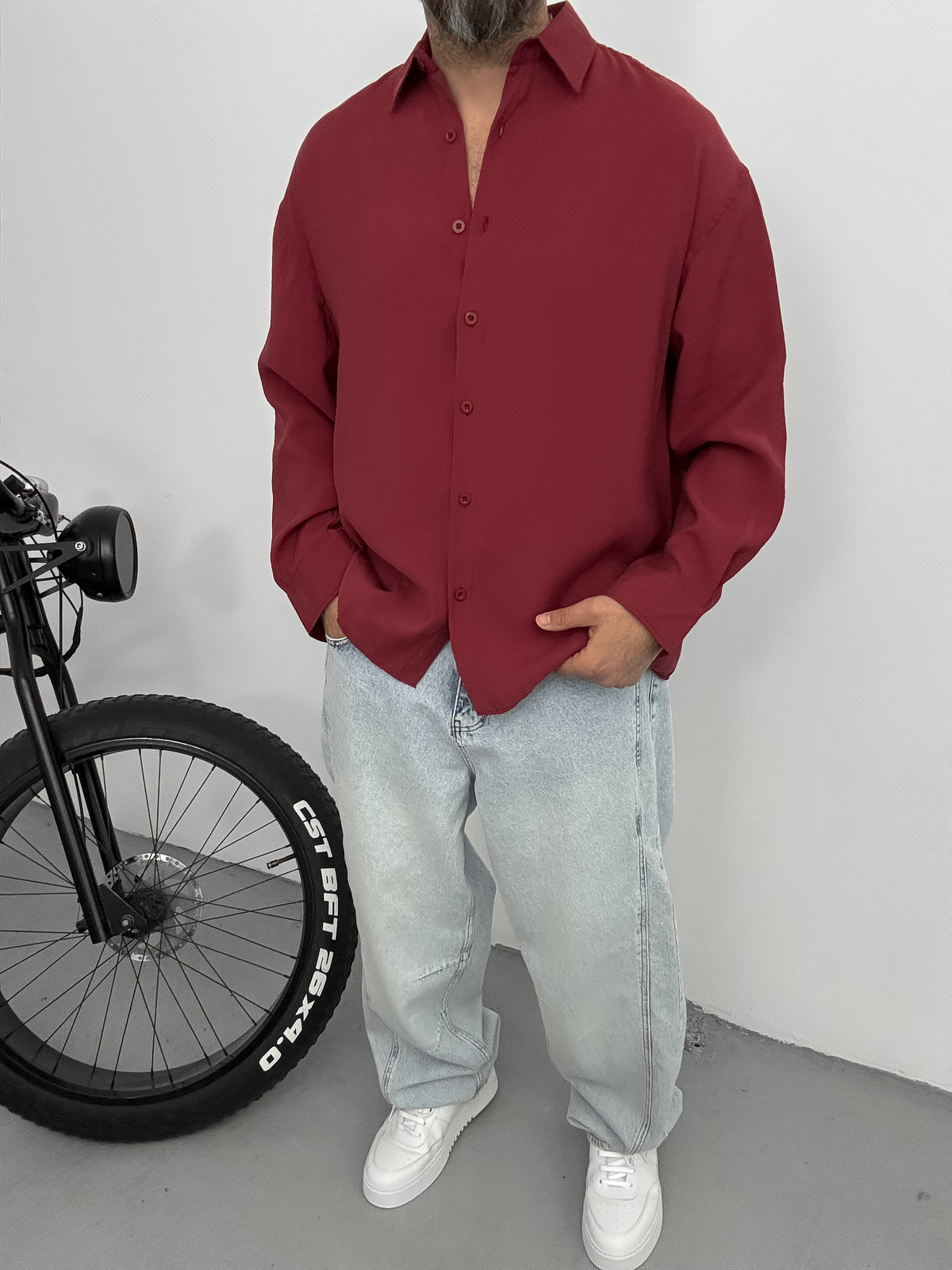 Bordo Tensel Kumaş Basic Gömlek YP-5004