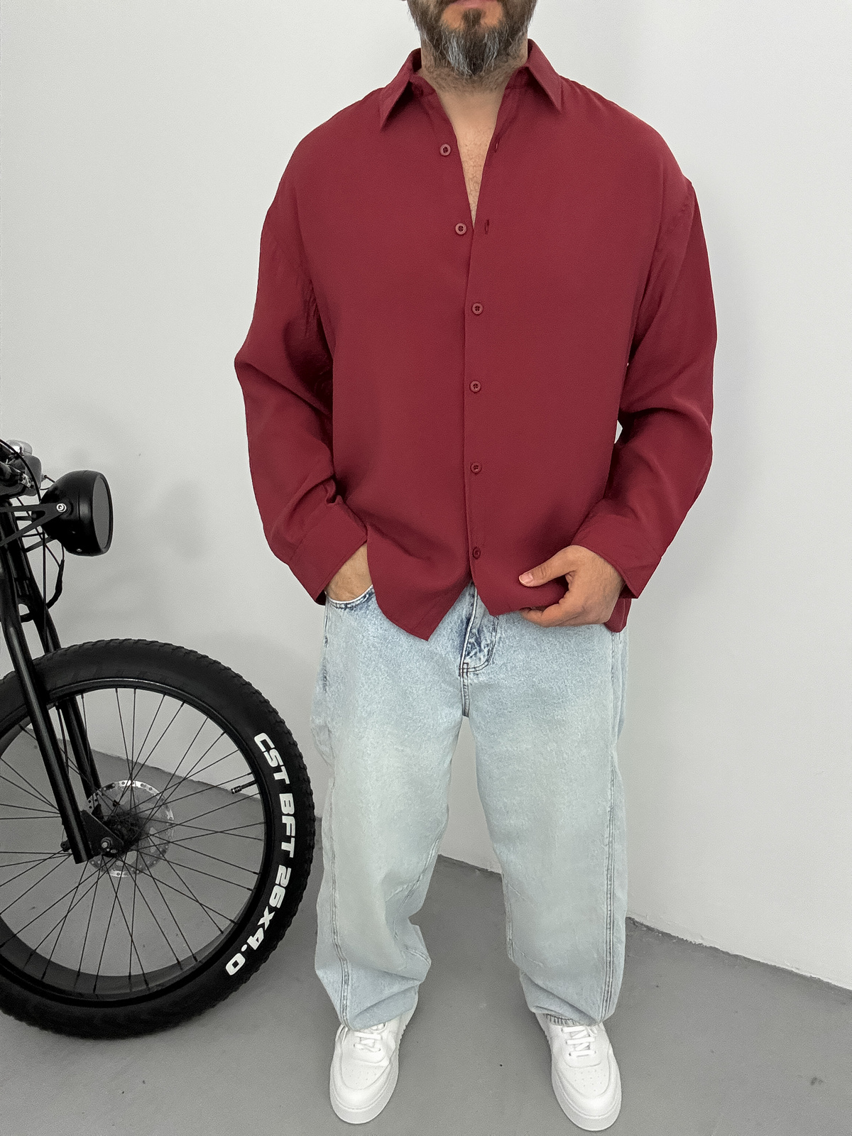 Bordo Tensel Kumaş Basic Gömlek YP-5004