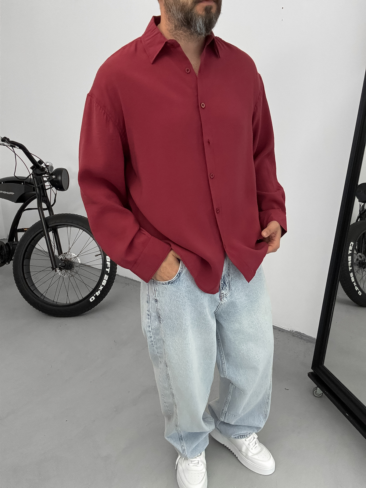 Bordo Tensel Kumaş Basic Gömlek YP-5004