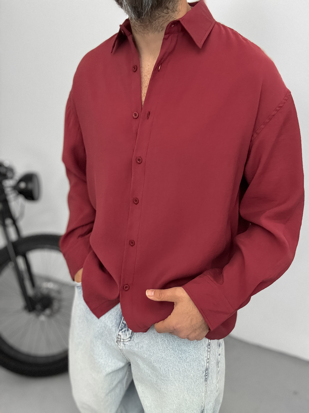 Bordo Tensel Kumaş Basic Gömlek YP-5004