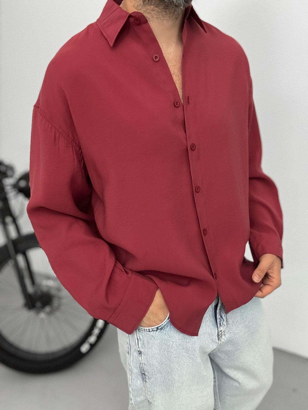 Bordo Tensel Kumaş Basic Gömlek YP-5004
