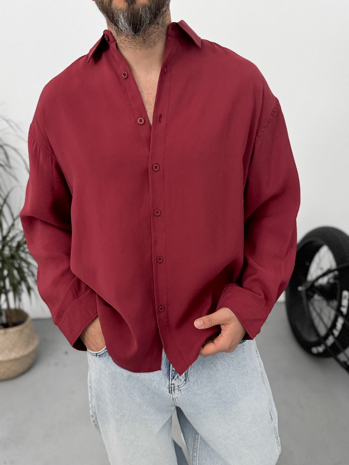 Bordo Tensel Kumaş Basic Gömlek YP-5004