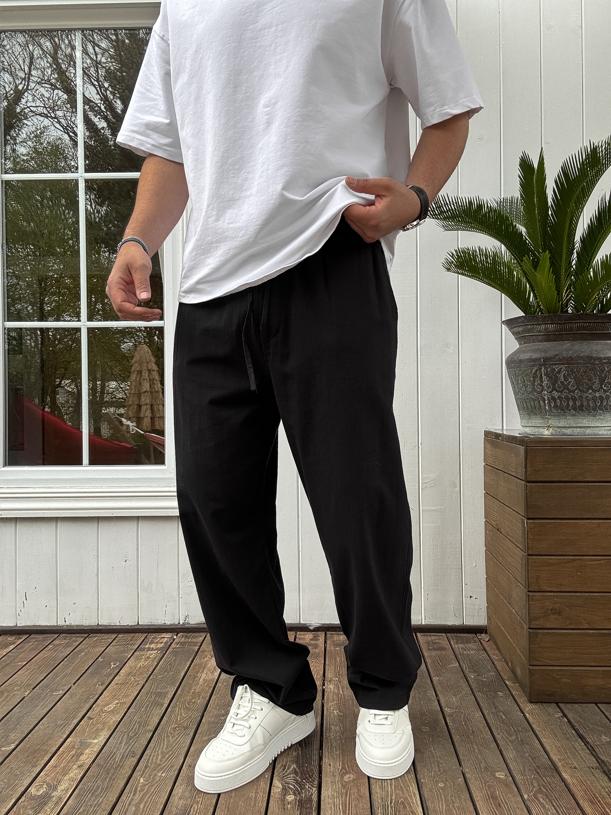 Siyah Pamuk Baggy Pantolon KE-7011