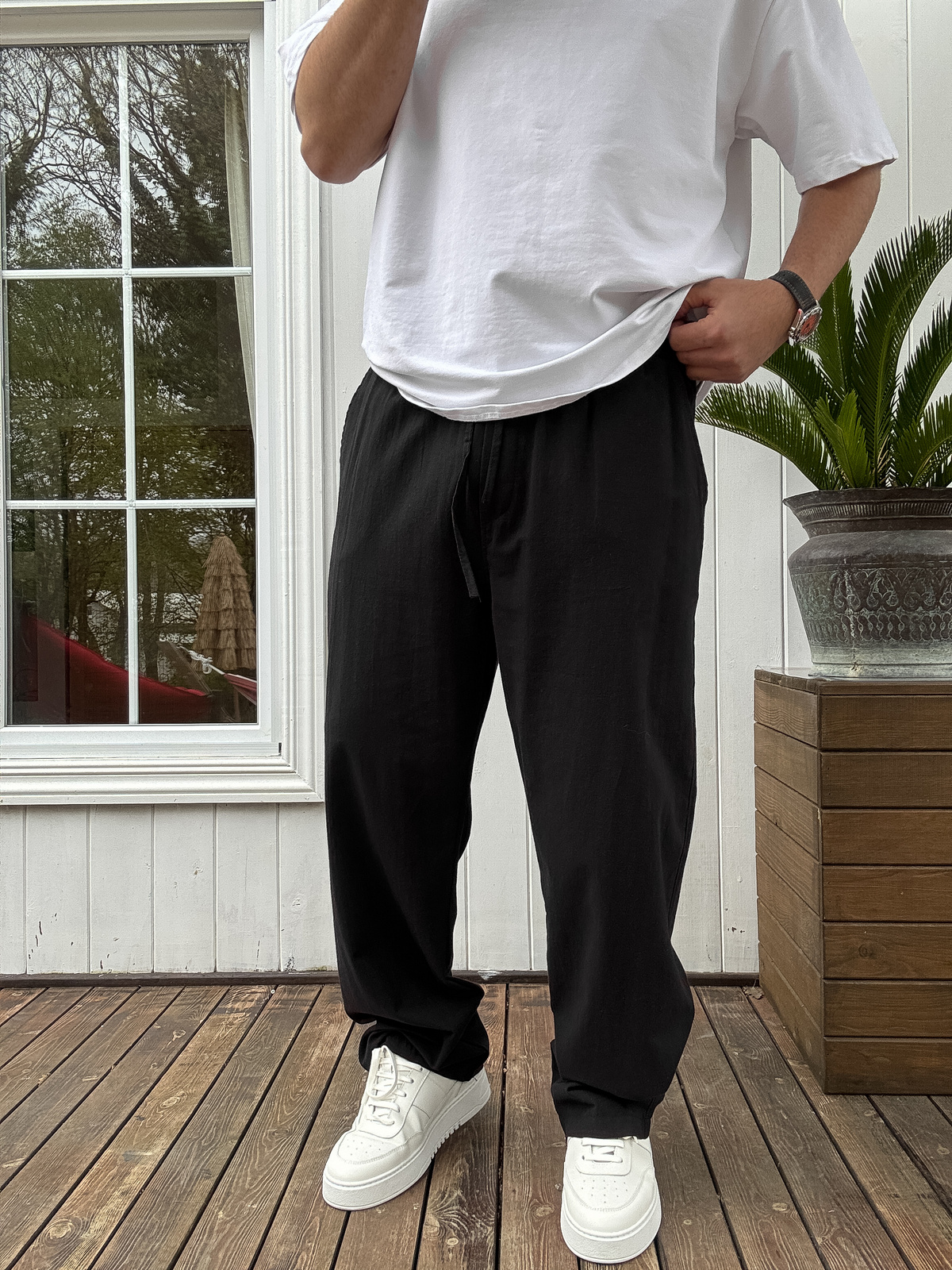 Siyah Pamuk Baggy Pantolon KE-7011