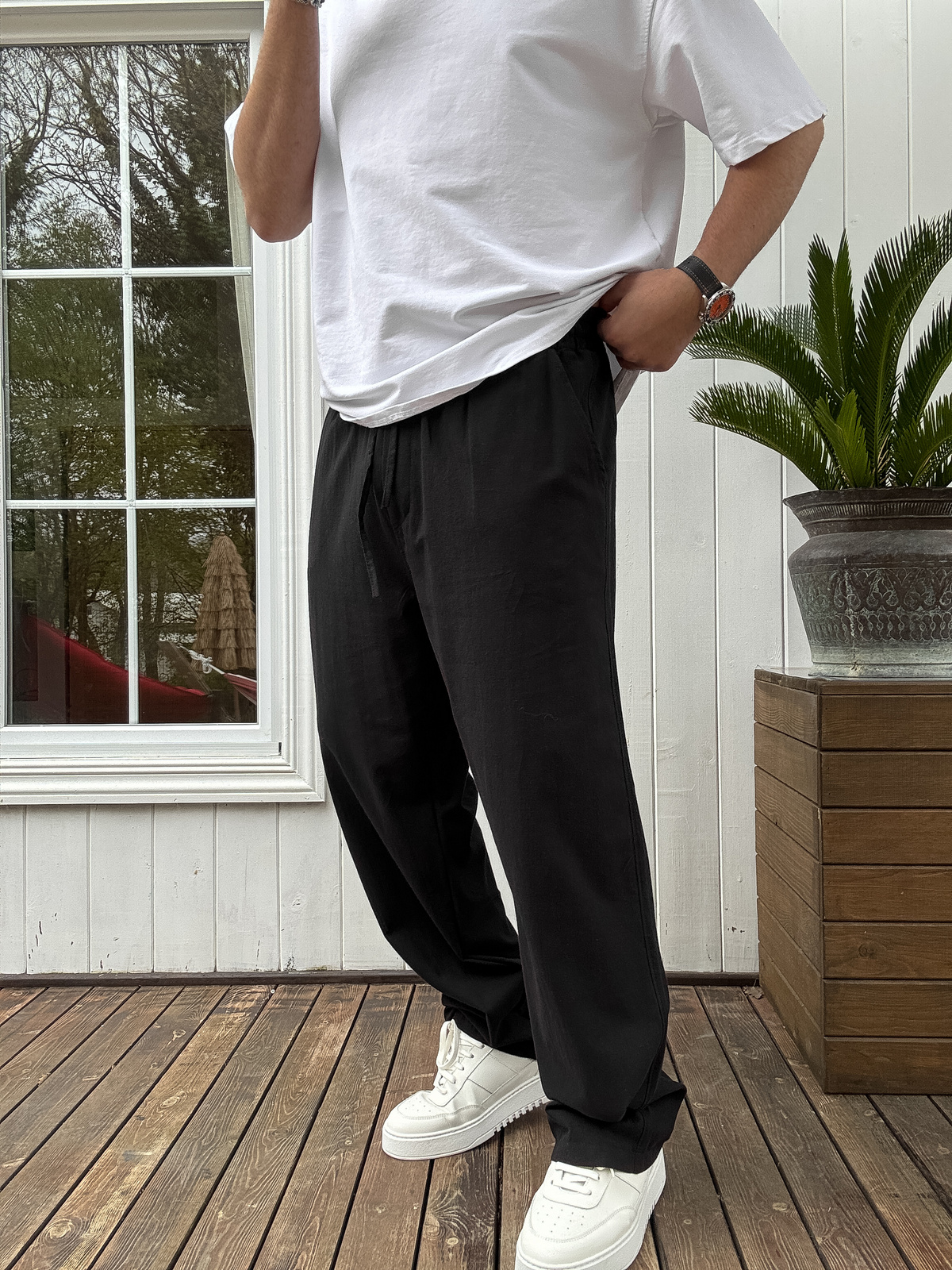 Siyah Pamuk Baggy Pantolon KE-7011